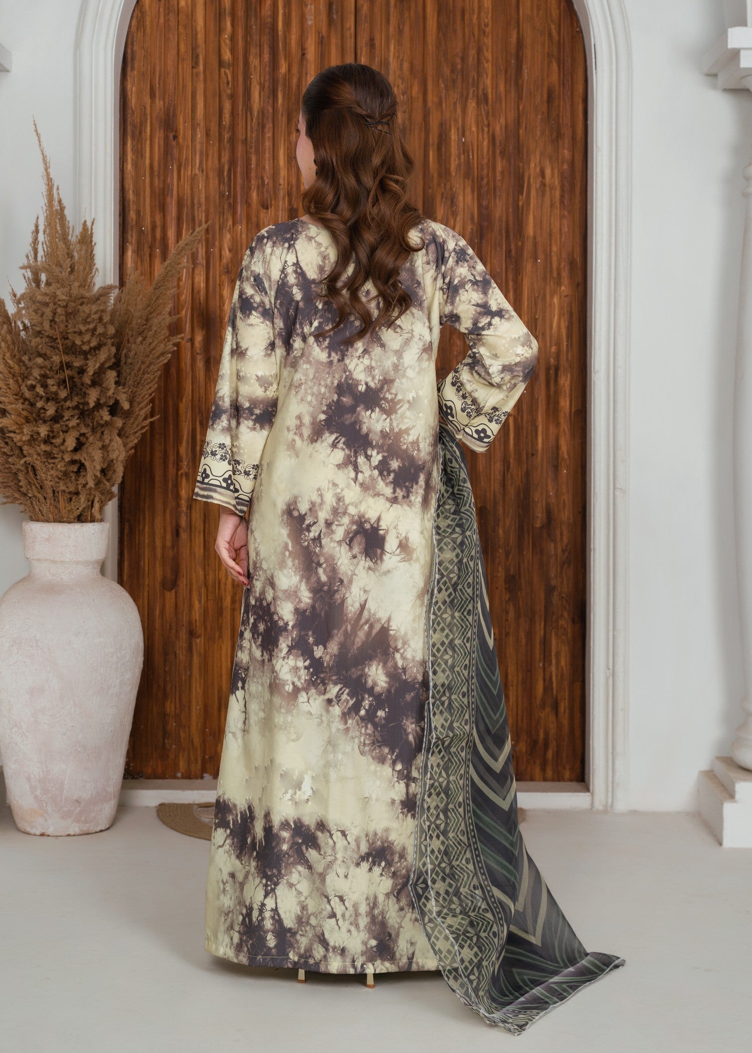silk crepe Kurta Set in Tea green