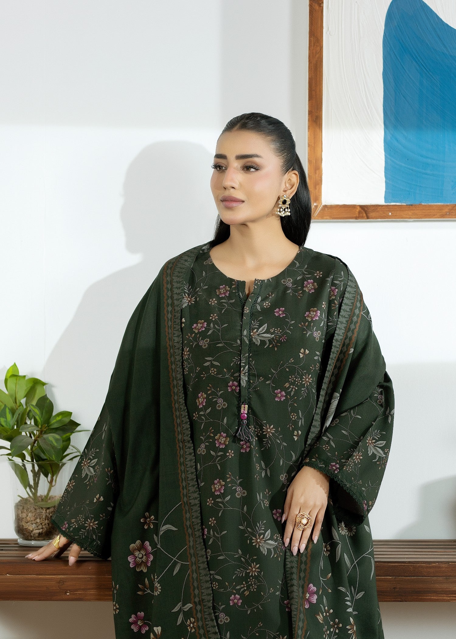 dhanak Kurta Set in Army green