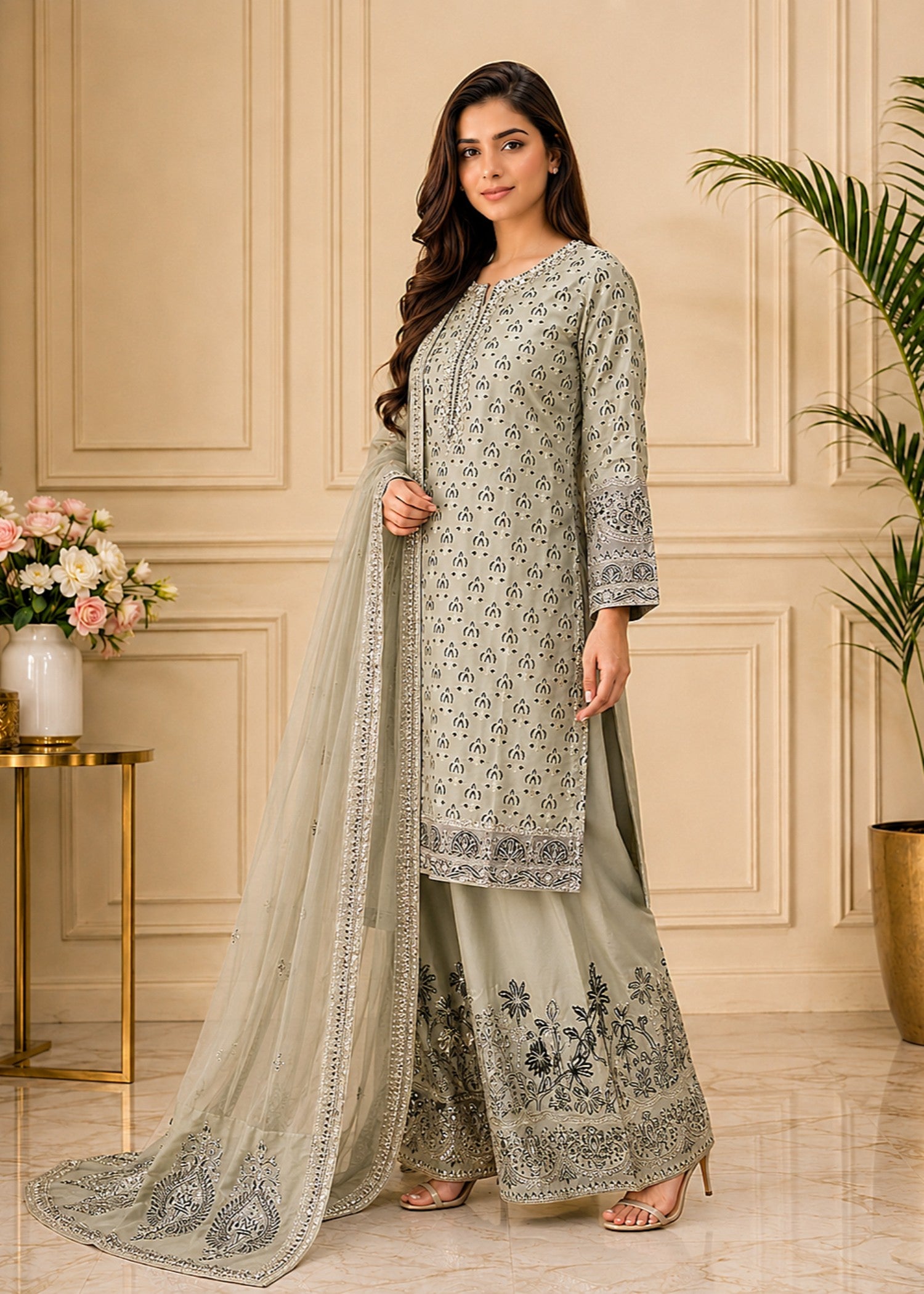 kattan silk Kurta Set in Ash grey