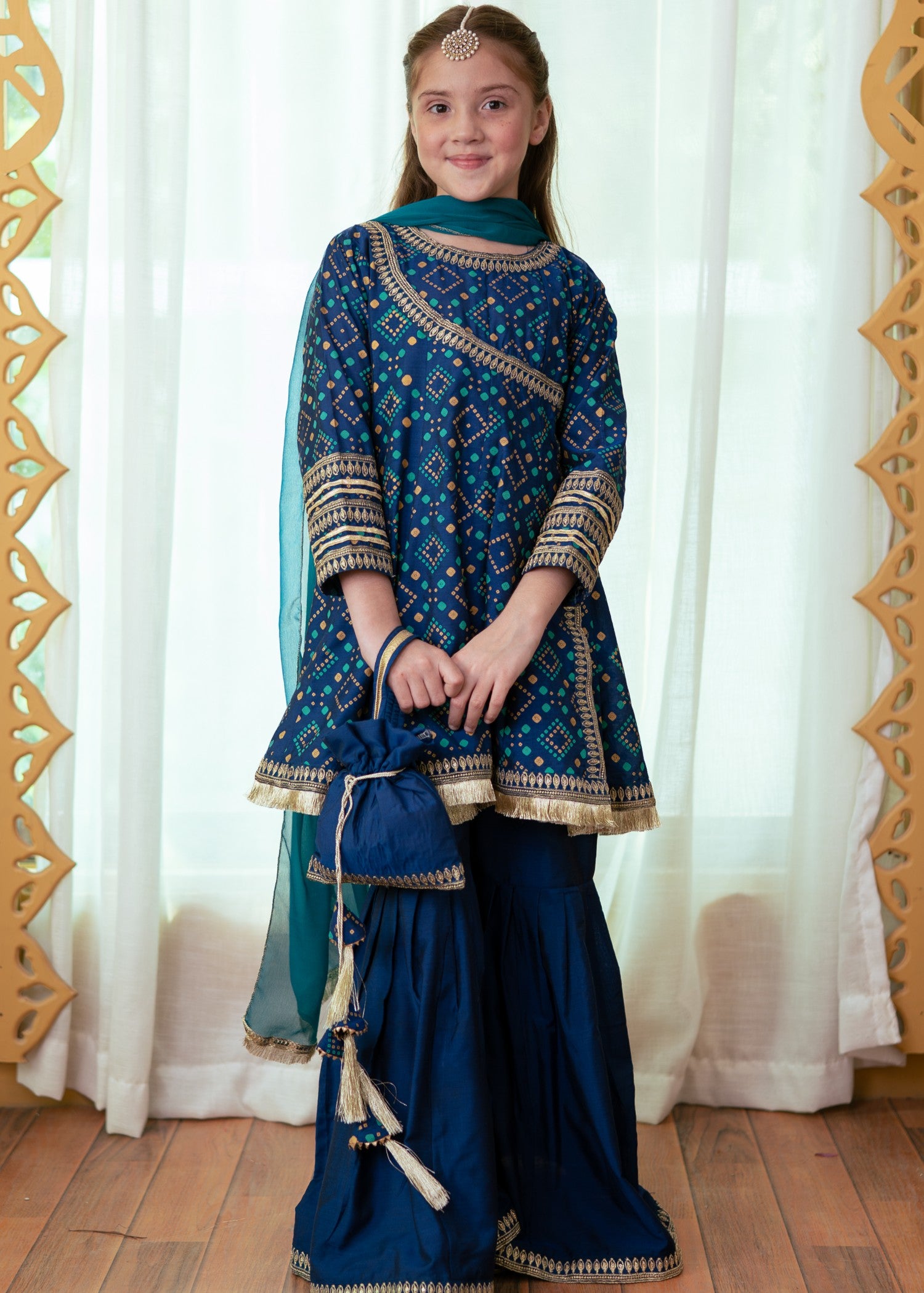 cotton silk Gharara in Navy blue