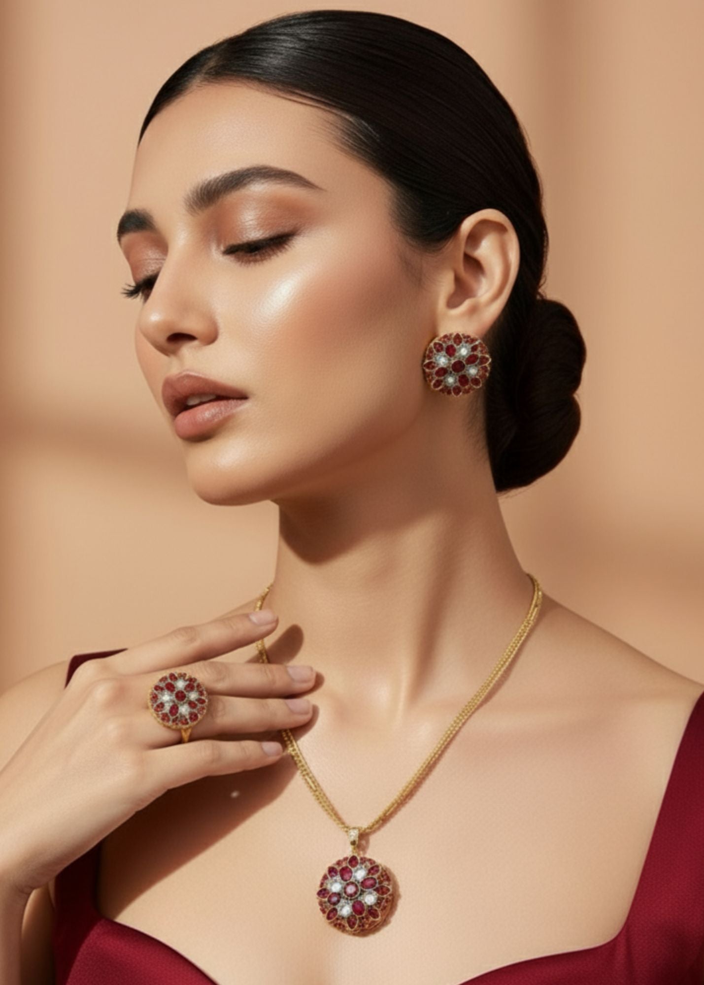Jewelry Set in Ruby red Color by - Trendy Women Jewelry Set NMY2782