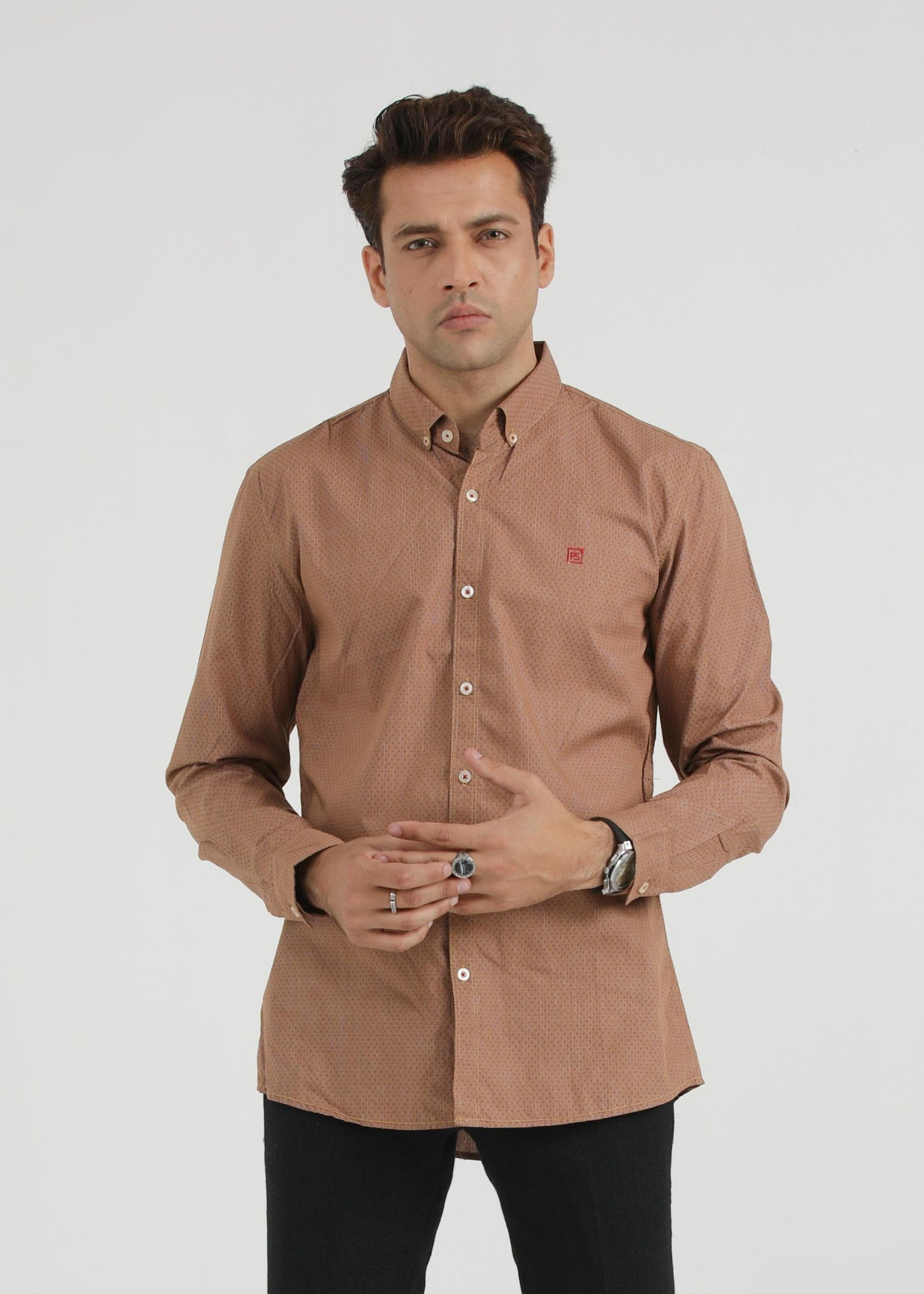 cotton dobby Casual Shirt in Brown