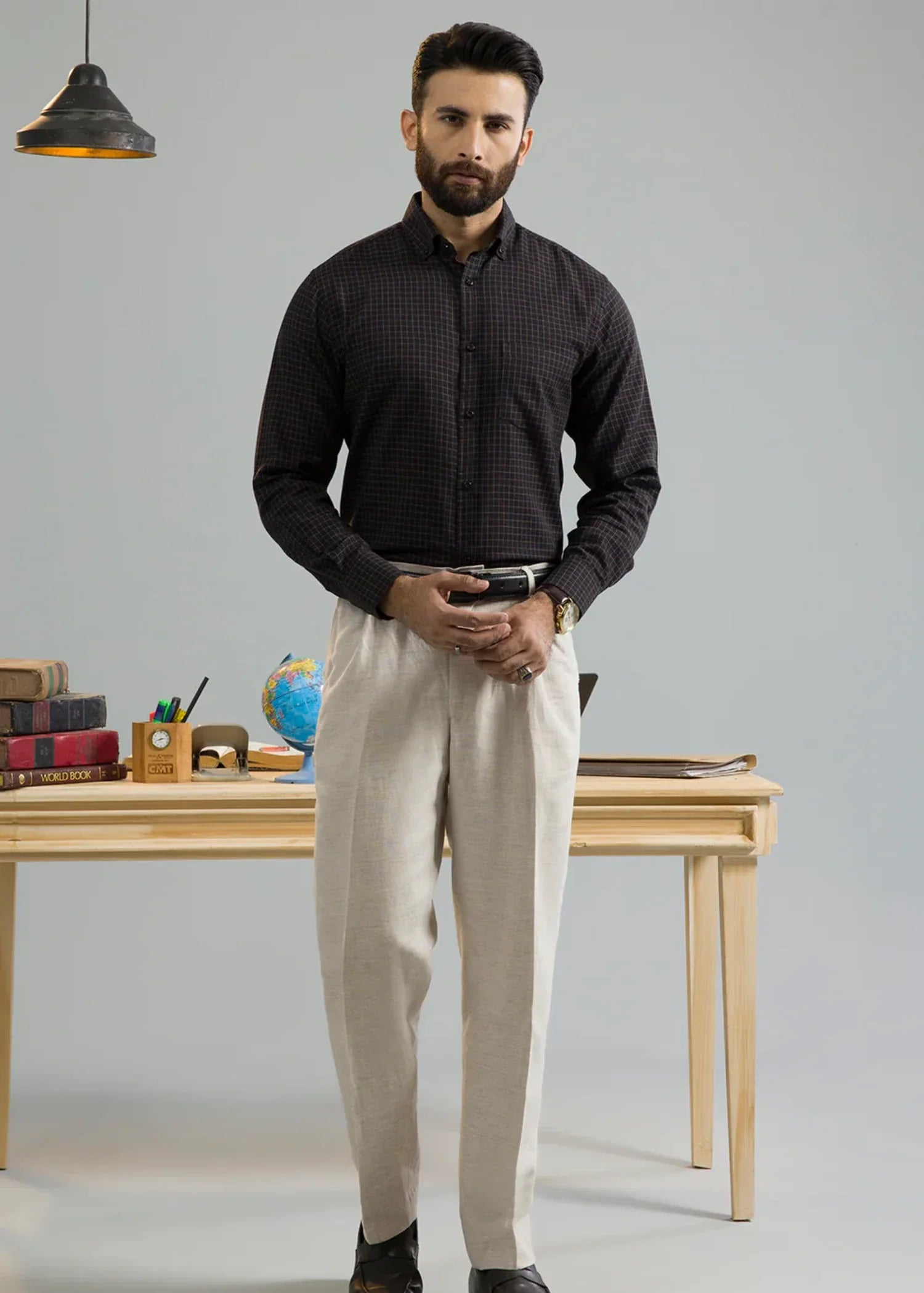 cotton Formal Shirt in Black, brown