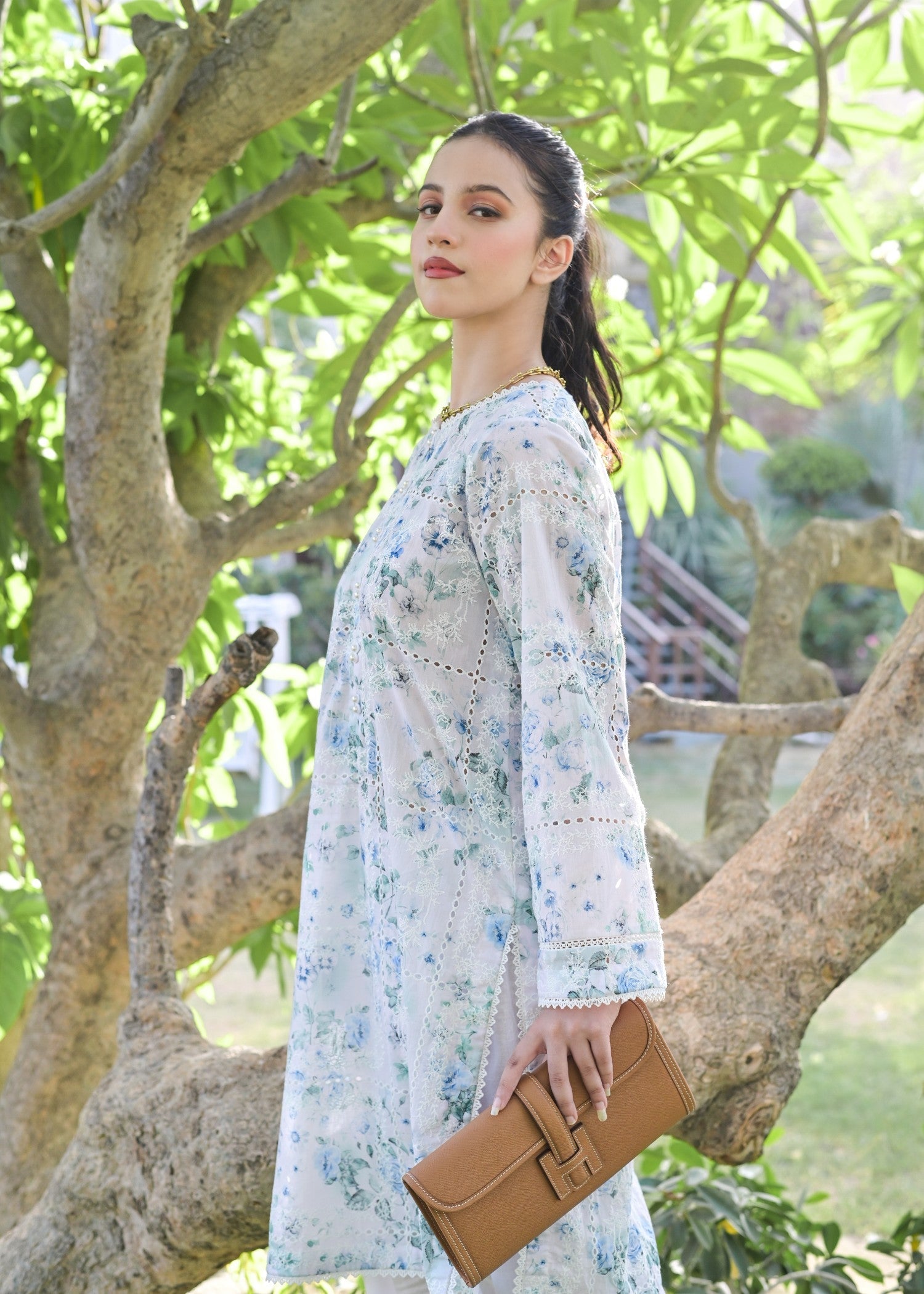 chikankari cotton Kurta Set in Floral white