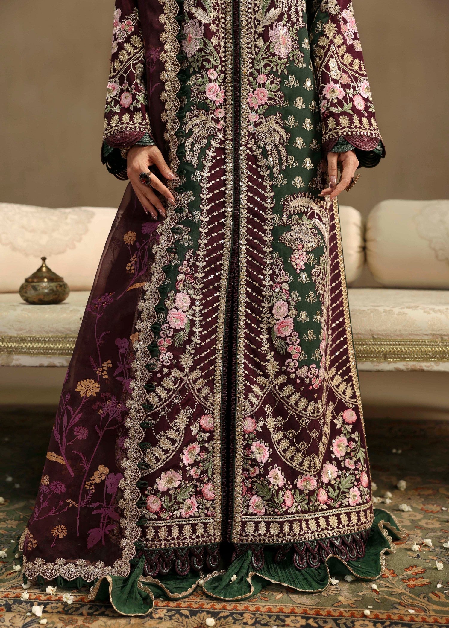 raw silk Sharara in Purple, green