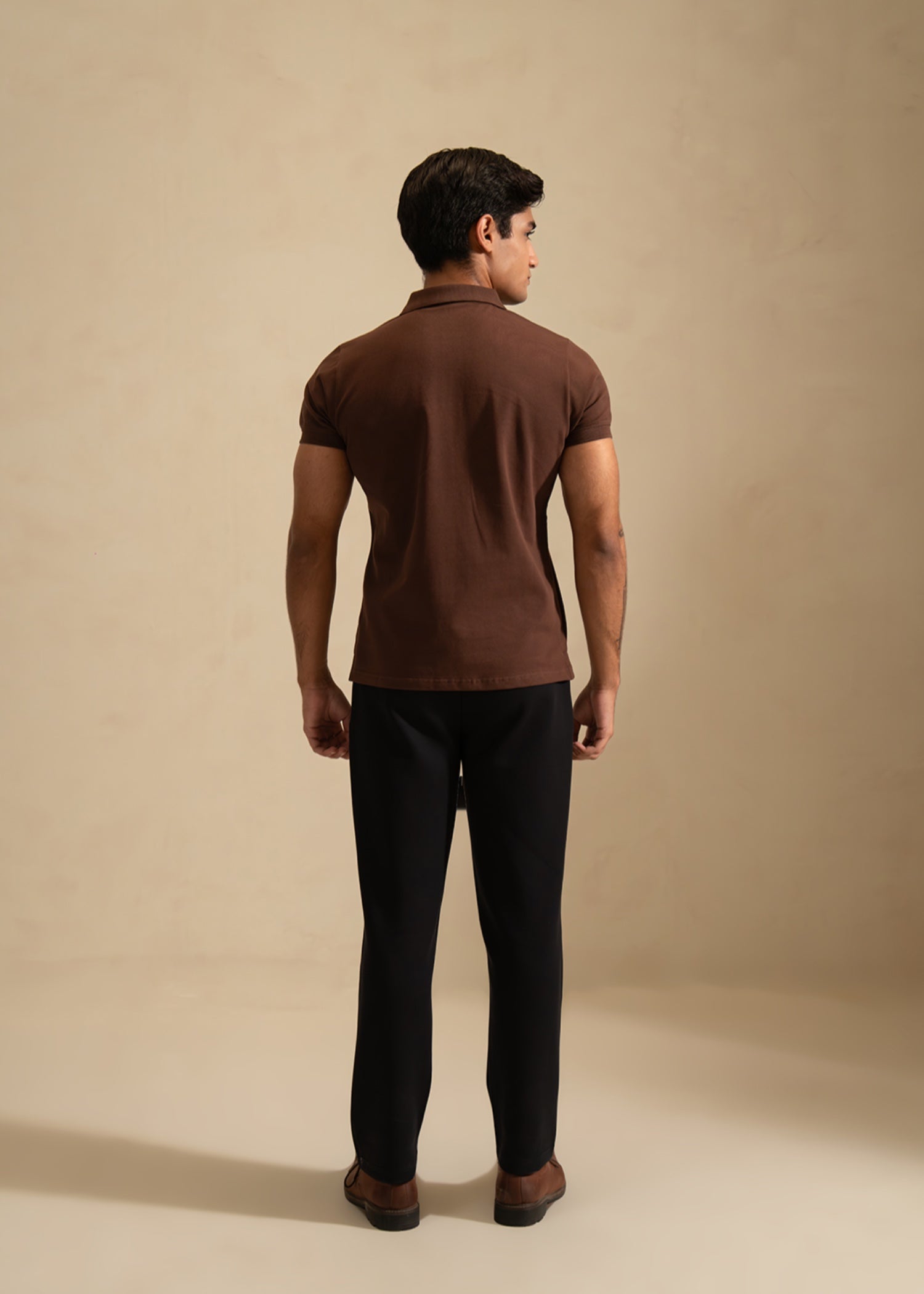 cotton-spandex Polo Shirt in Chocolate brown