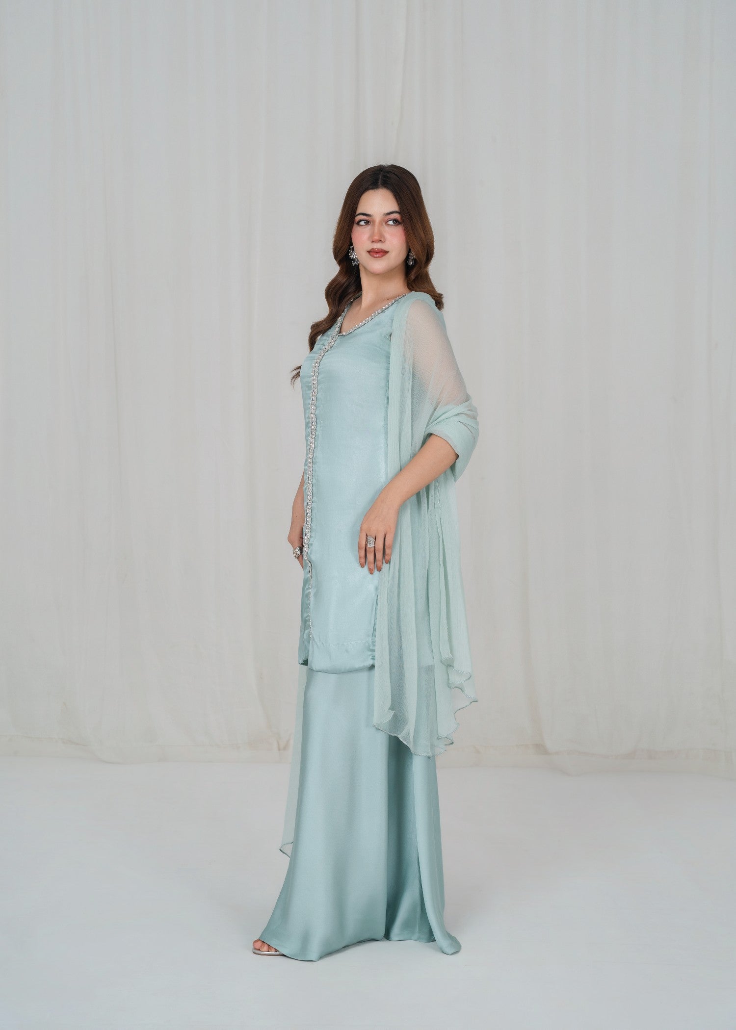 poly silk Sharara in Cloud blue