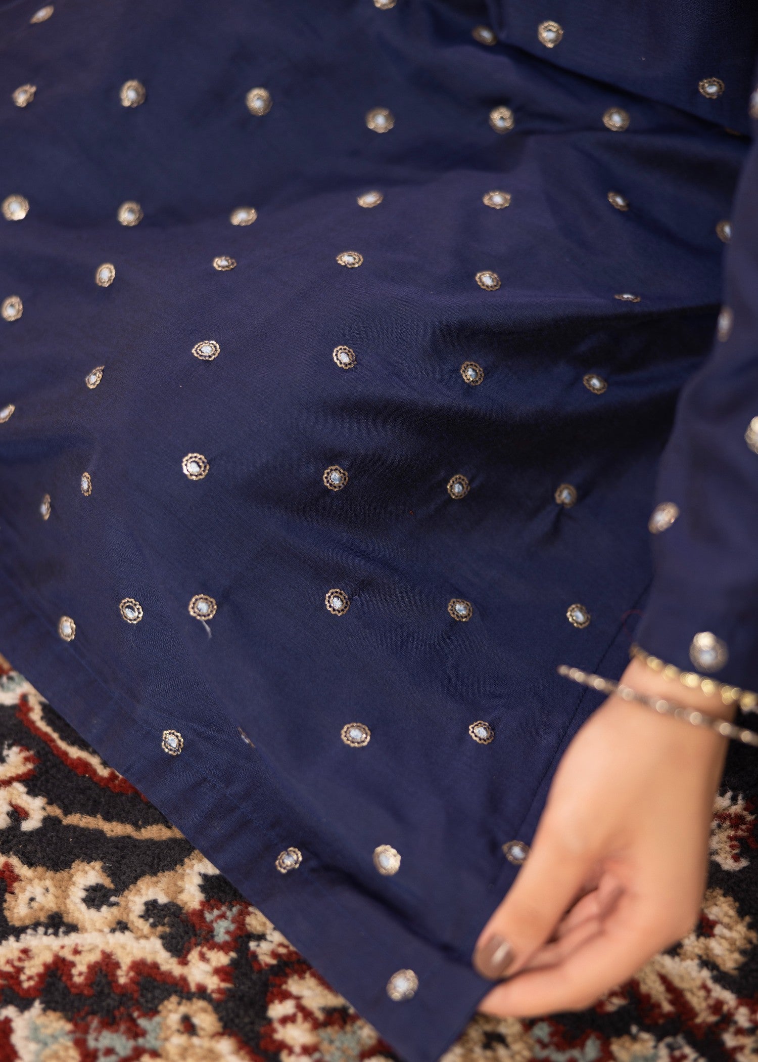 chambray Kurta Set in Royal blue