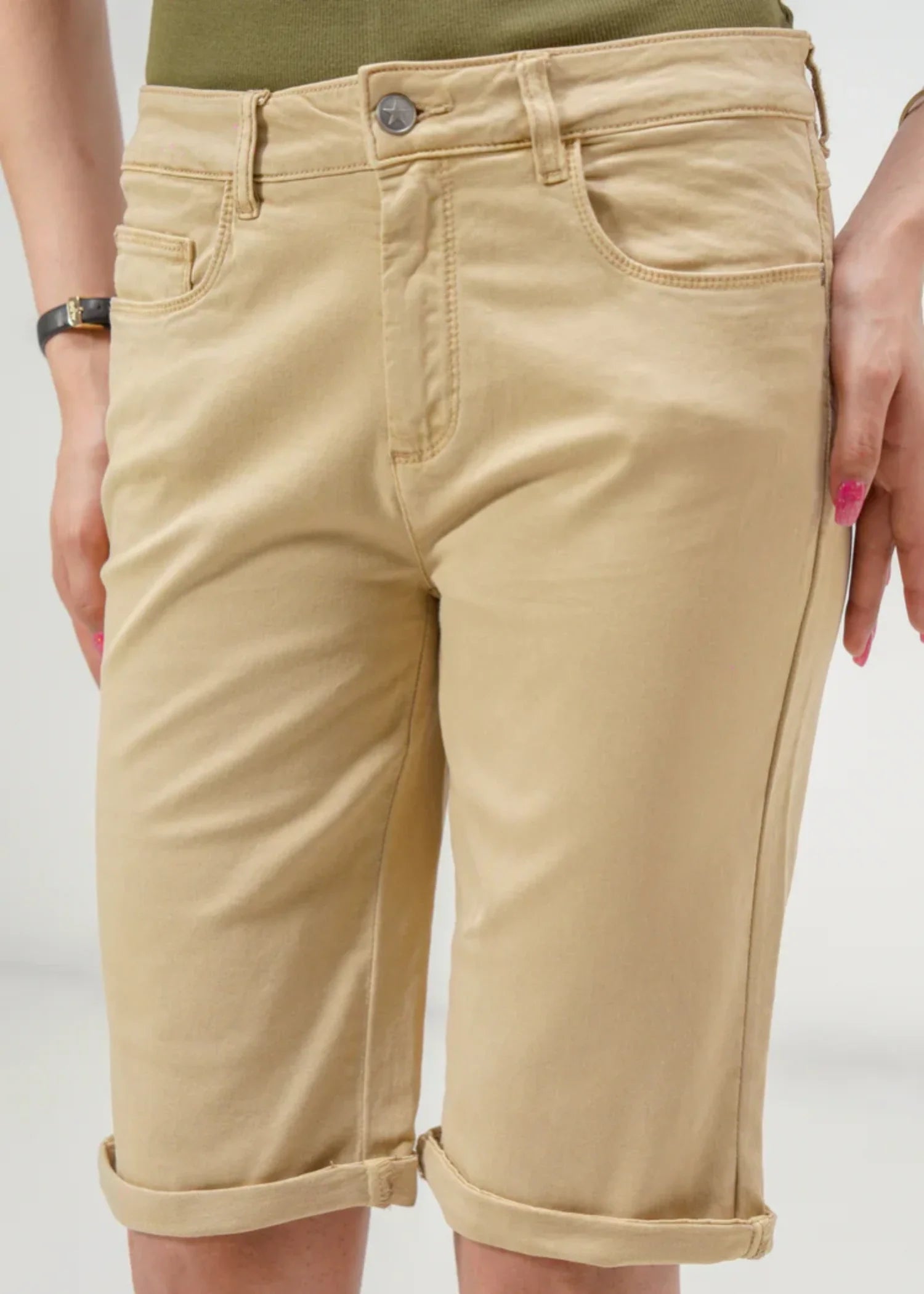 twill cotton Shorts in Beige