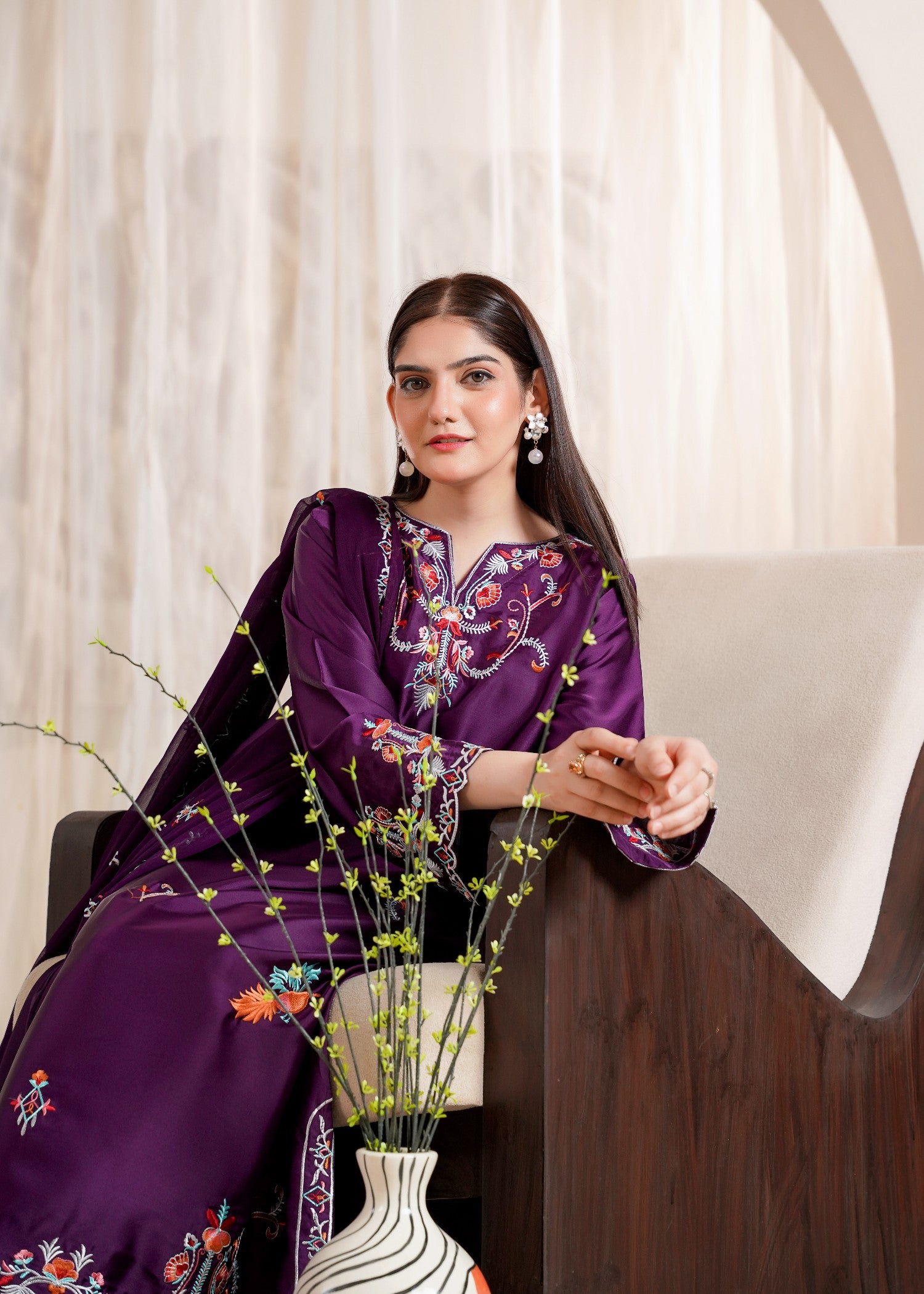 silk Kurta Set in Plum purple
