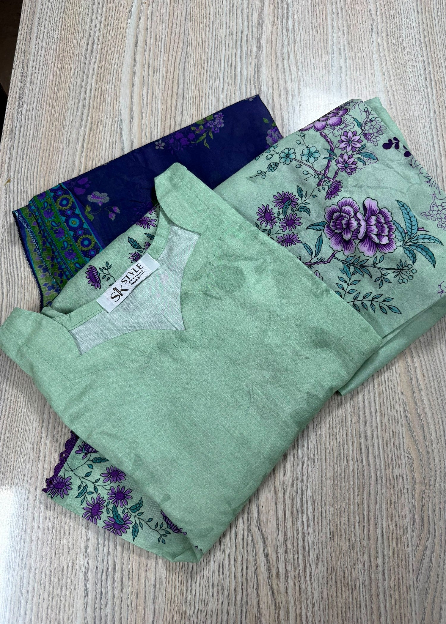lawn Kurta Set in Purple heart, mint green