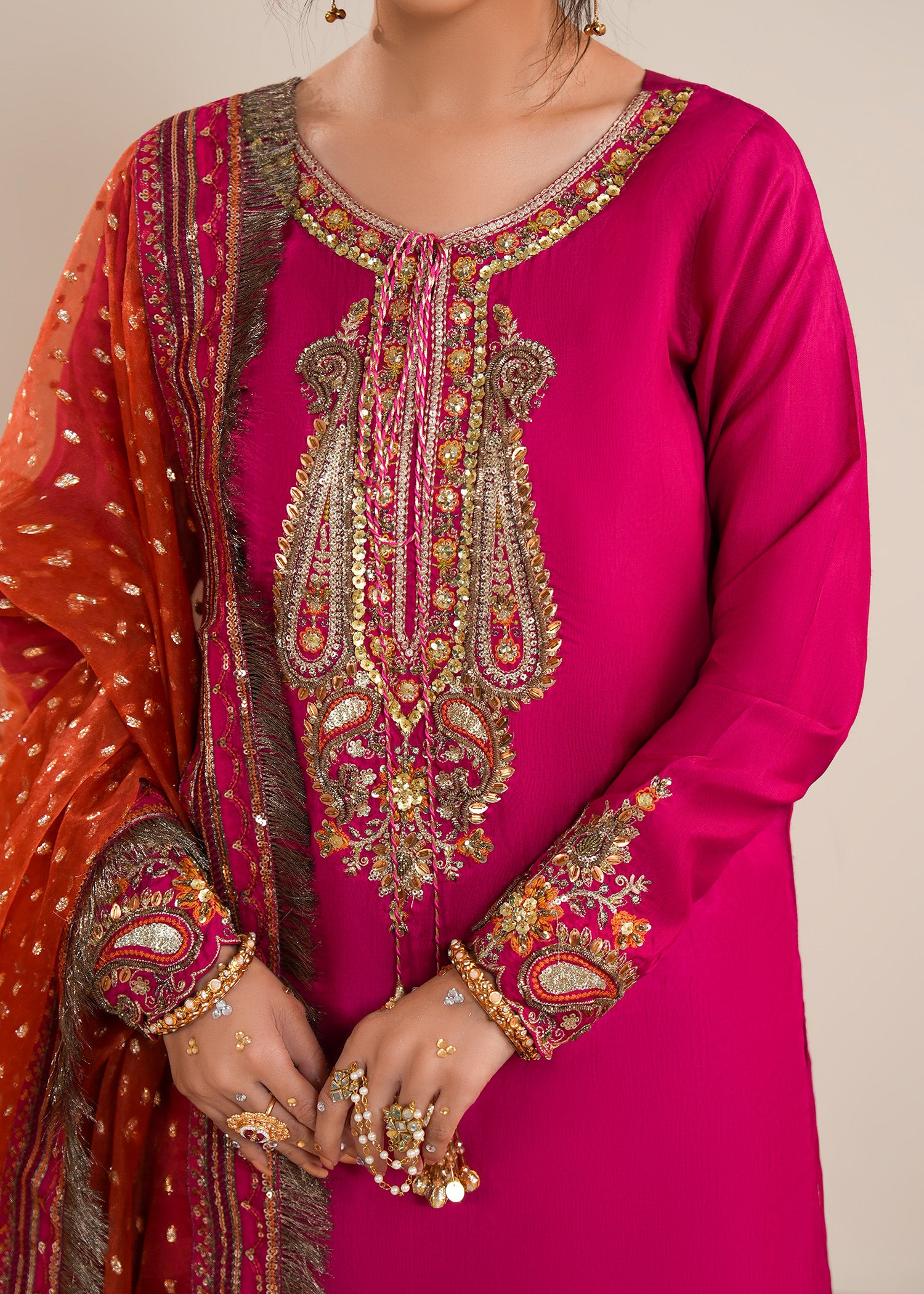 raw silk Sharara in Fuchsia