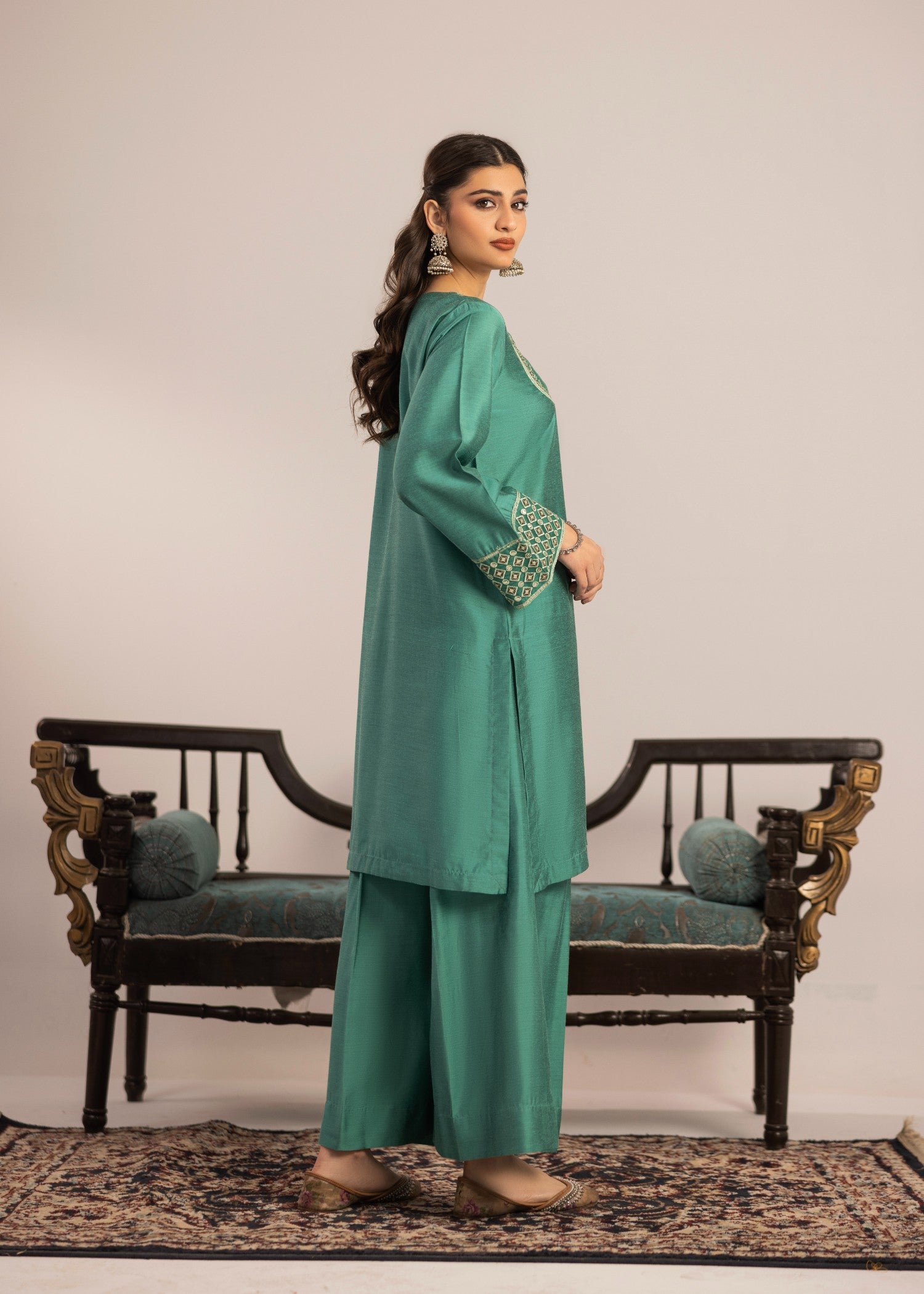chambray Kurta Set in Aquamarine
