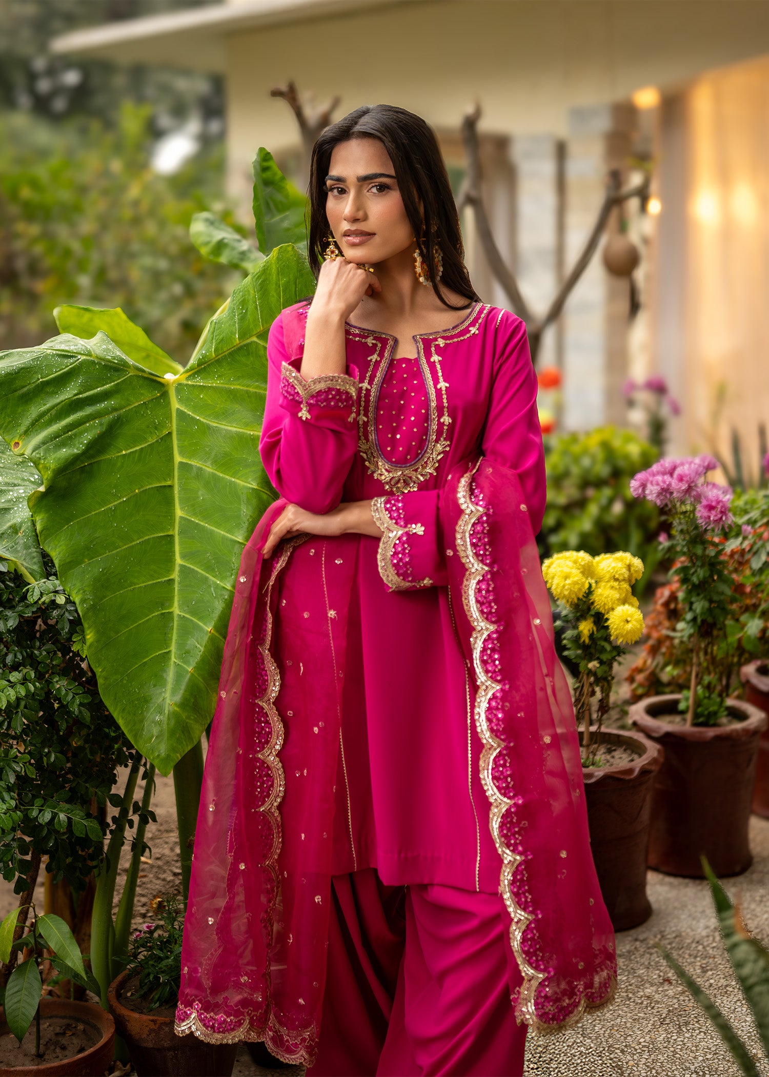 georgette Kurta Set in Magenta