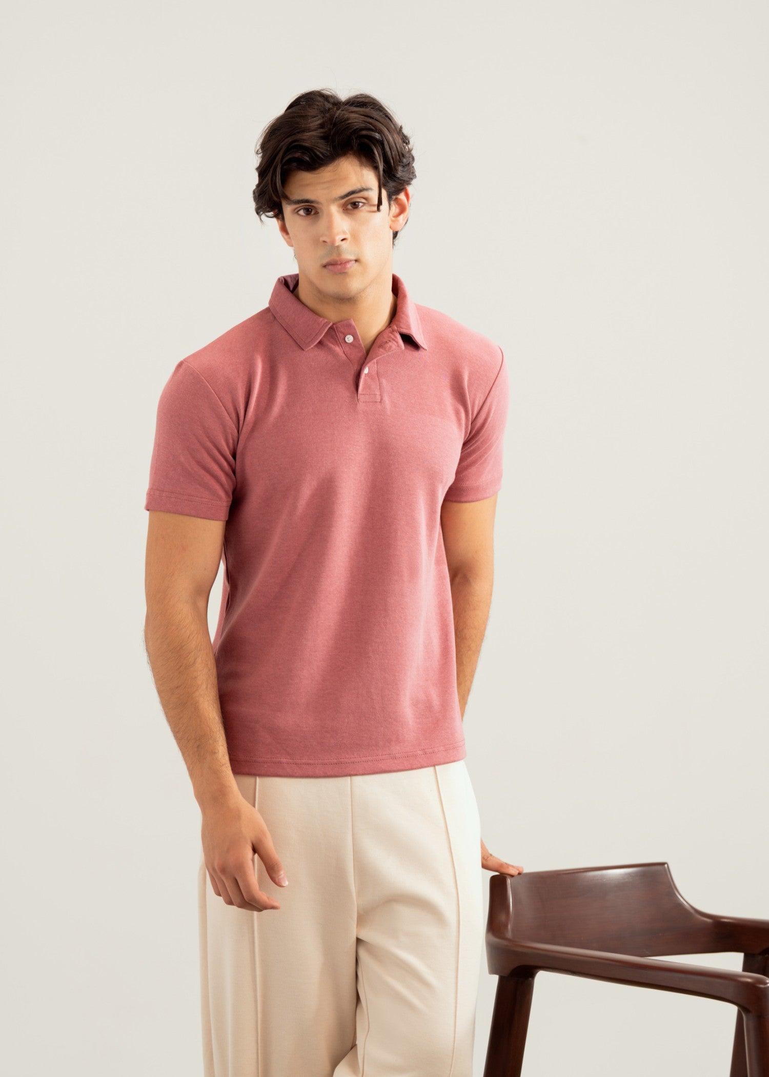 interlock knit Polo Shirt in Pink
