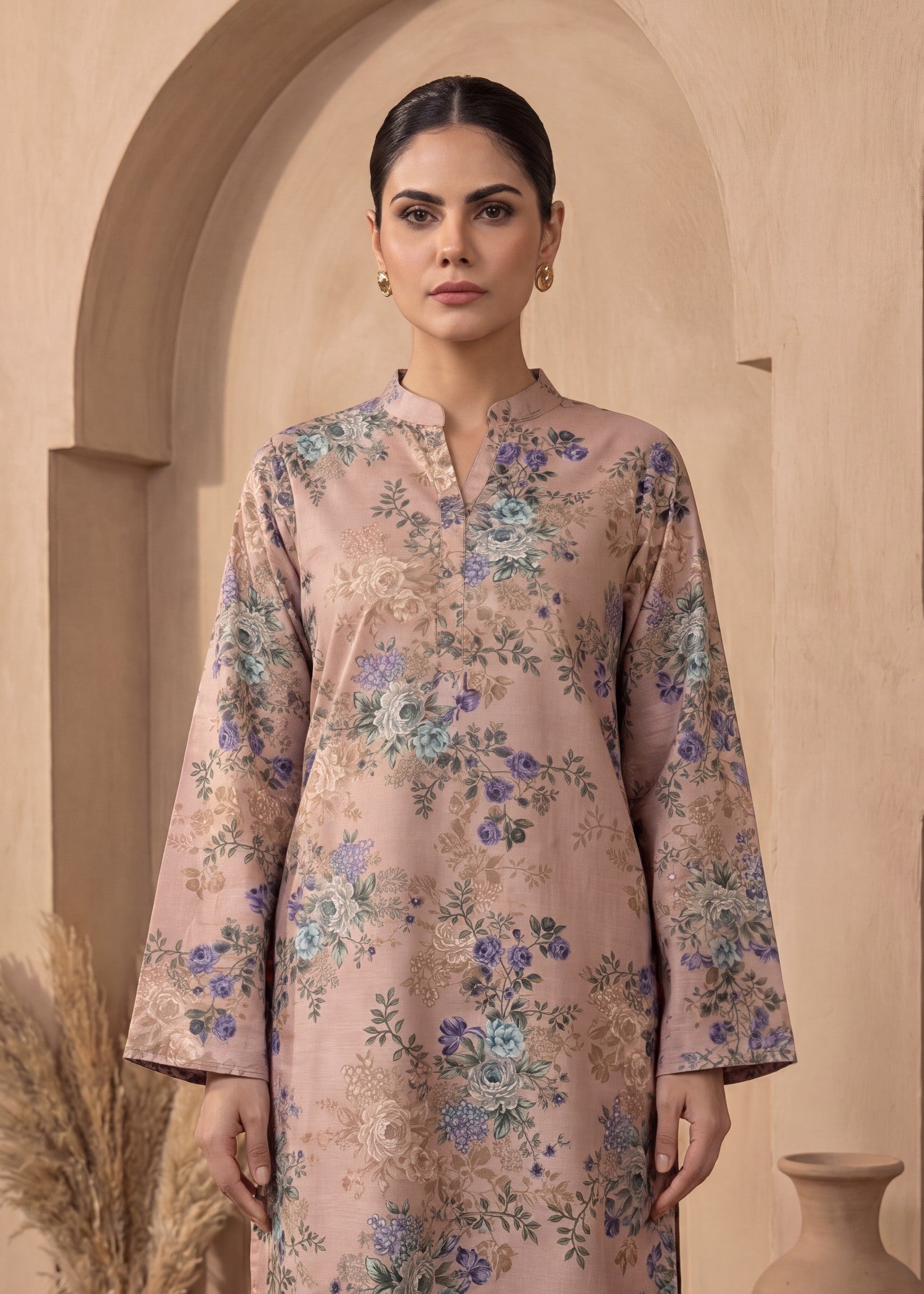 silk Kurta Set in Peach orange