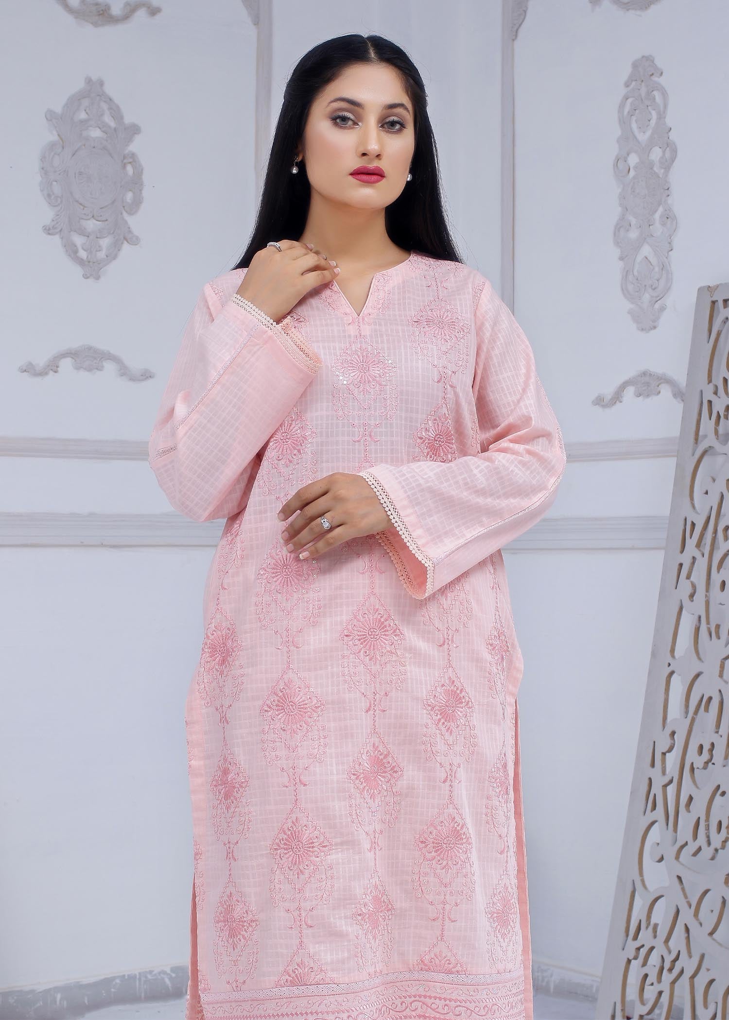 cotton dobby Kurta Set in Pink