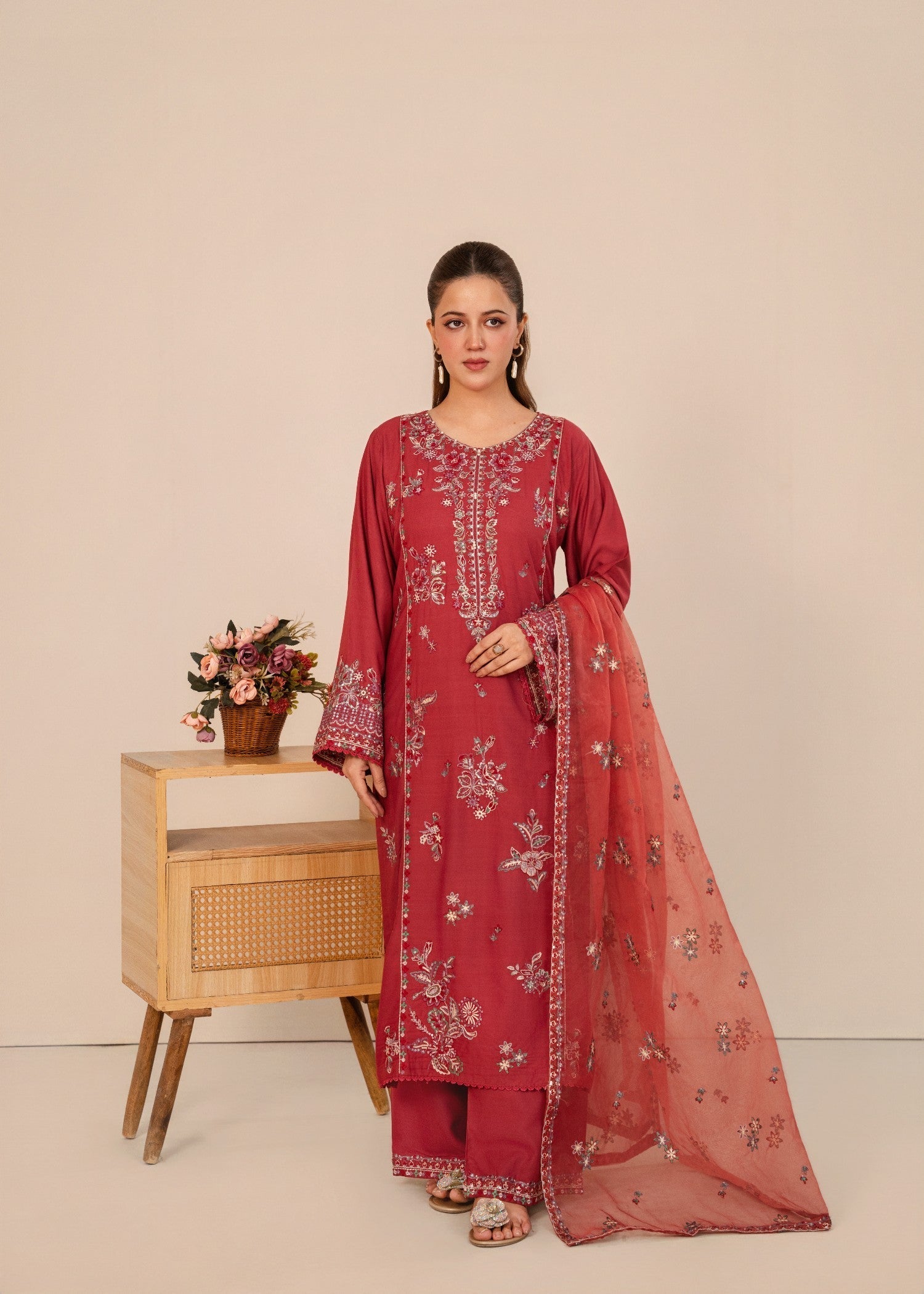 linen Kurta Set in Rose pink