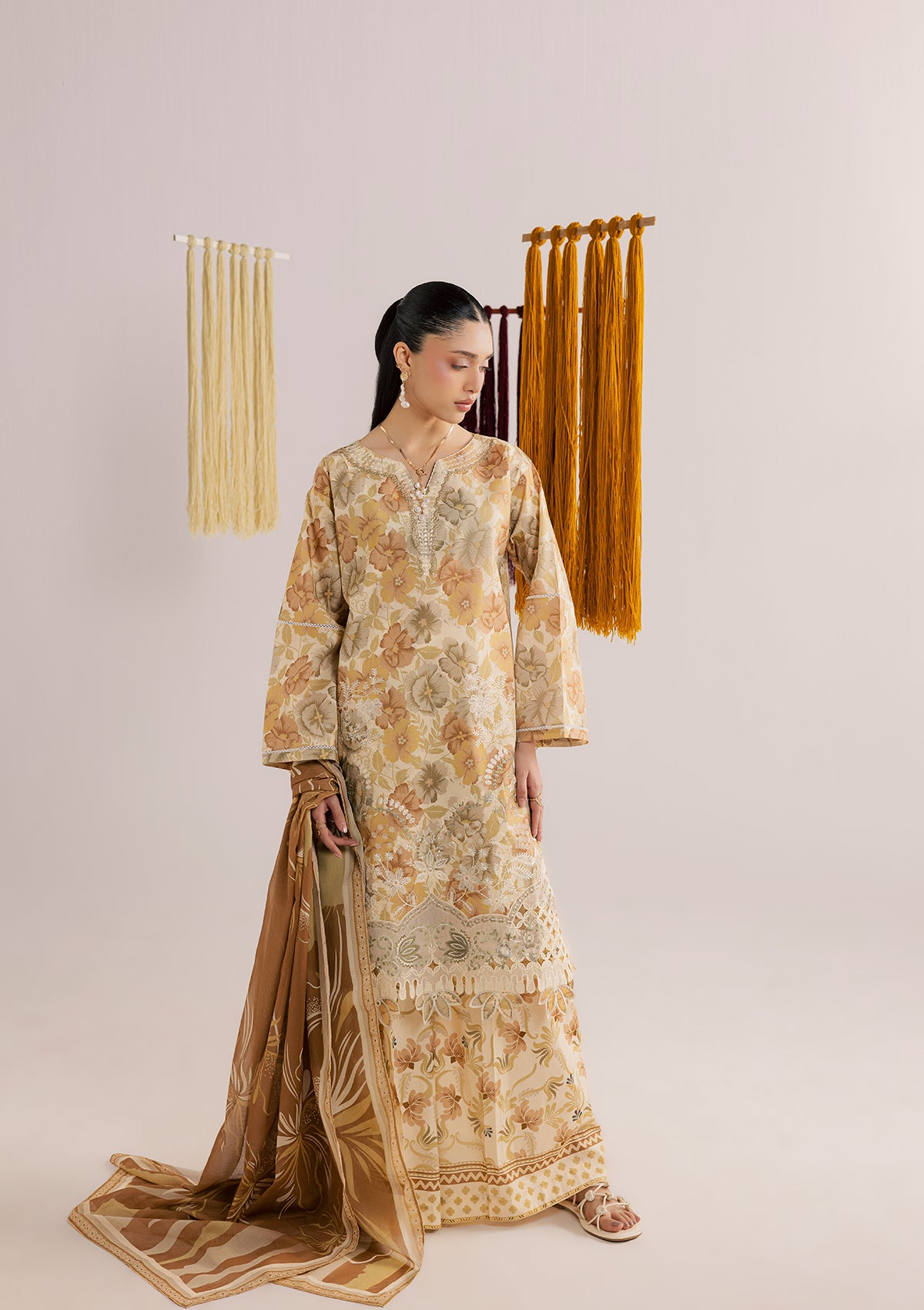 lawn Kurta Set in Mellow yellow
