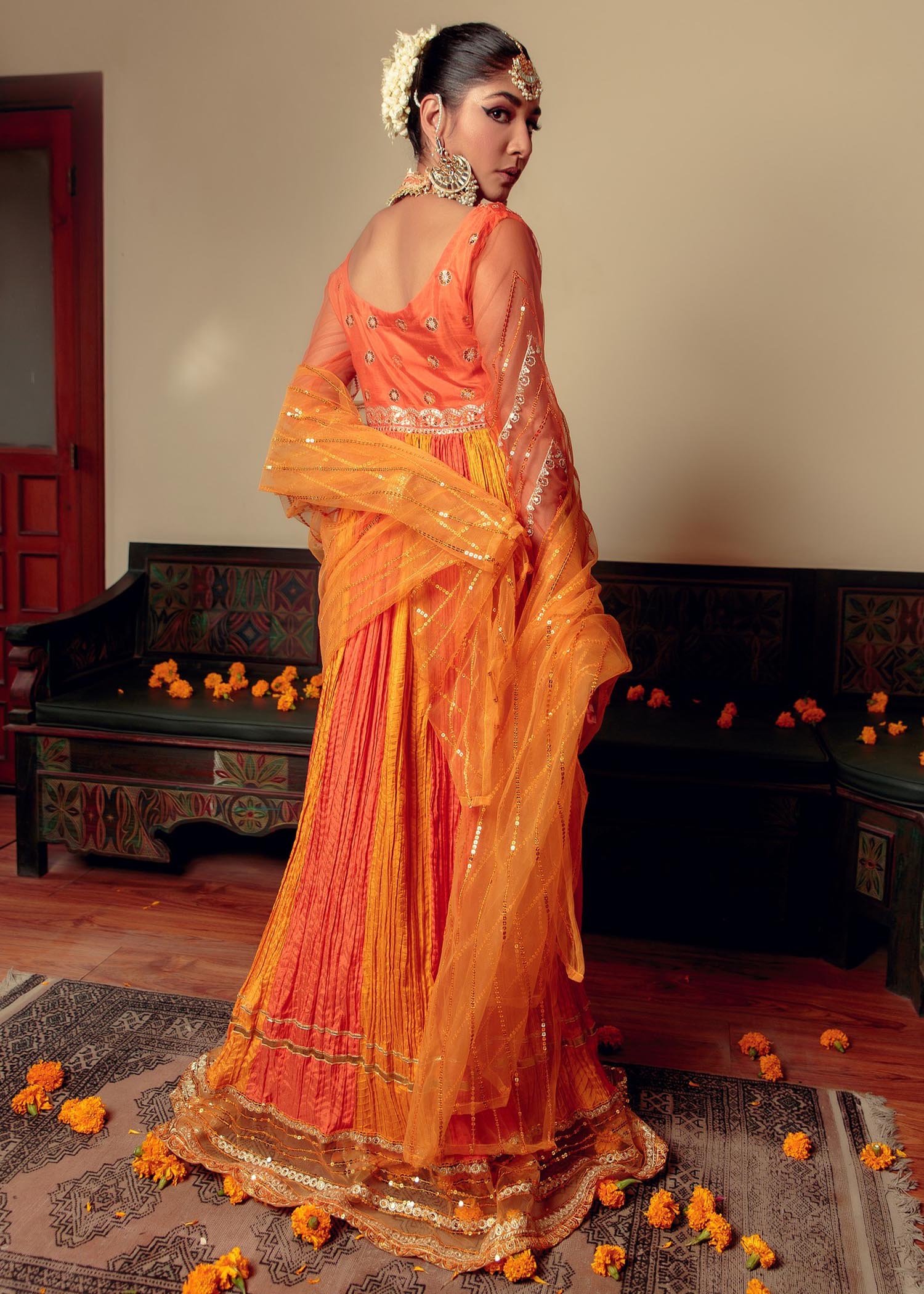 cotton silk Pishwas in Orange