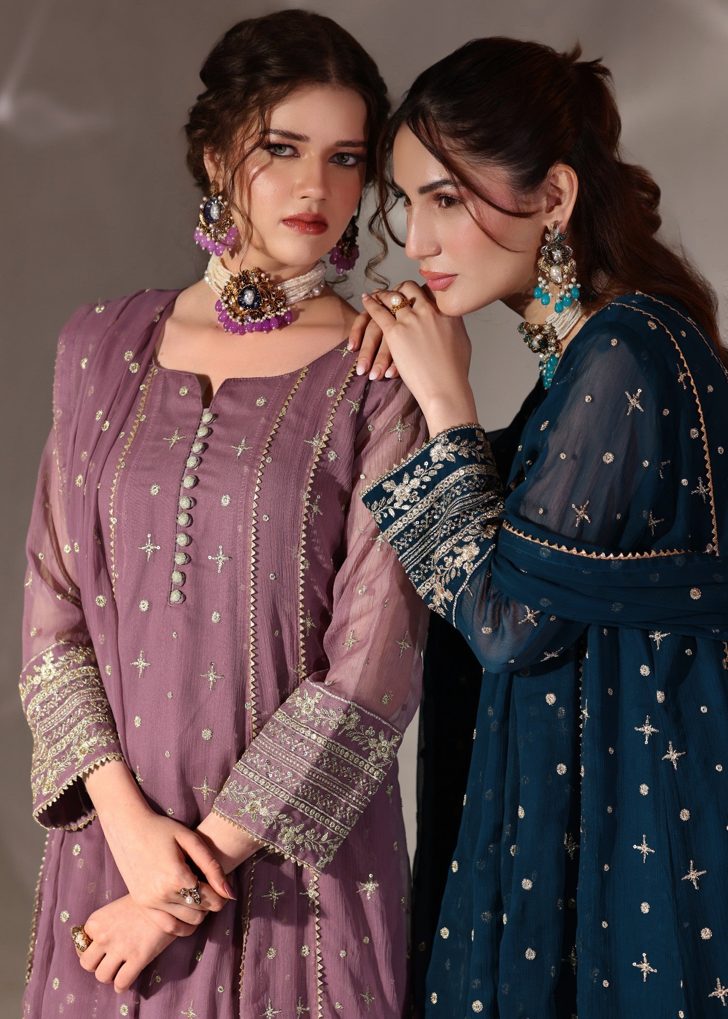 chiffon Pishwas in Mauve