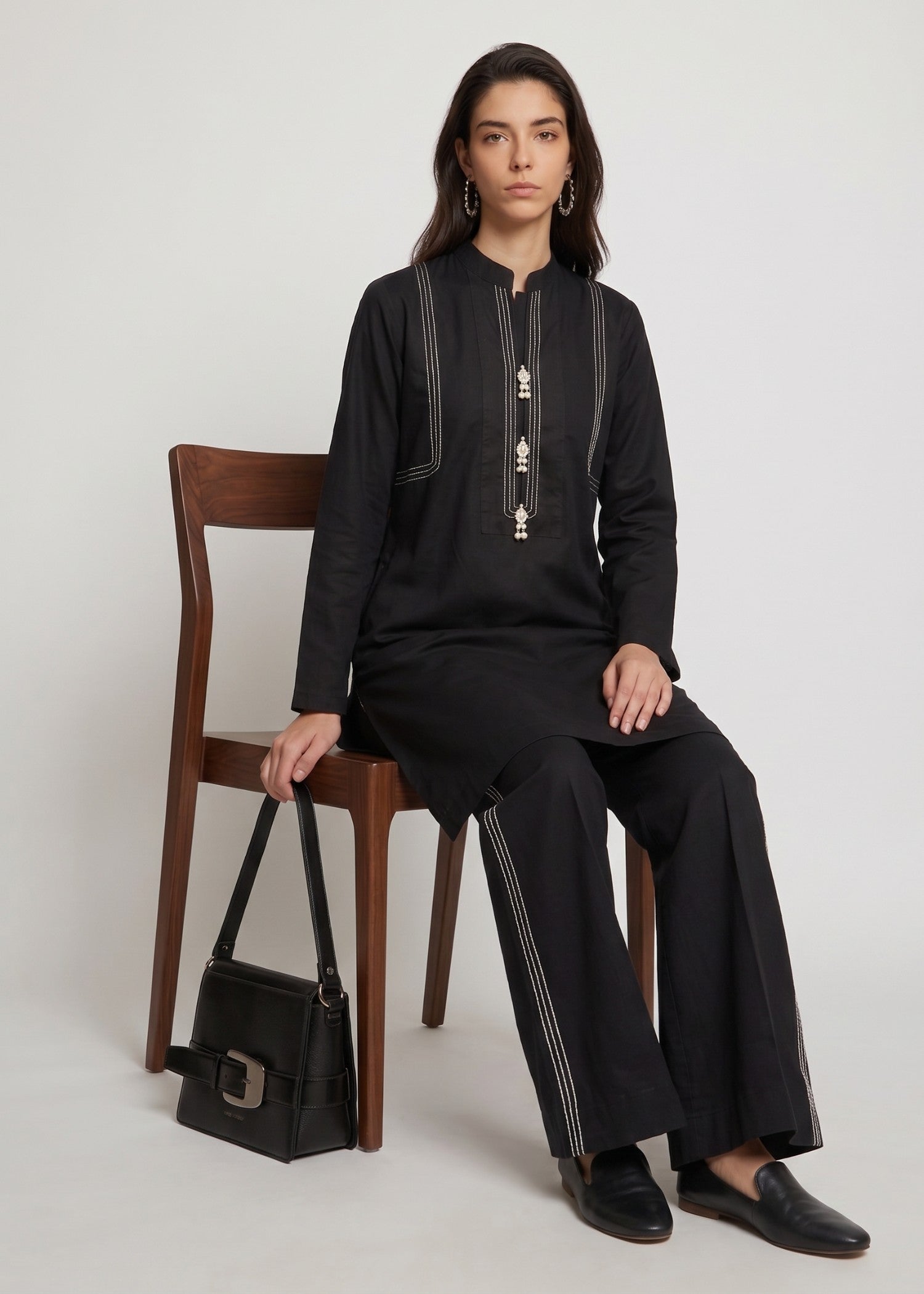 georgette chiffon Kurta Set in Black