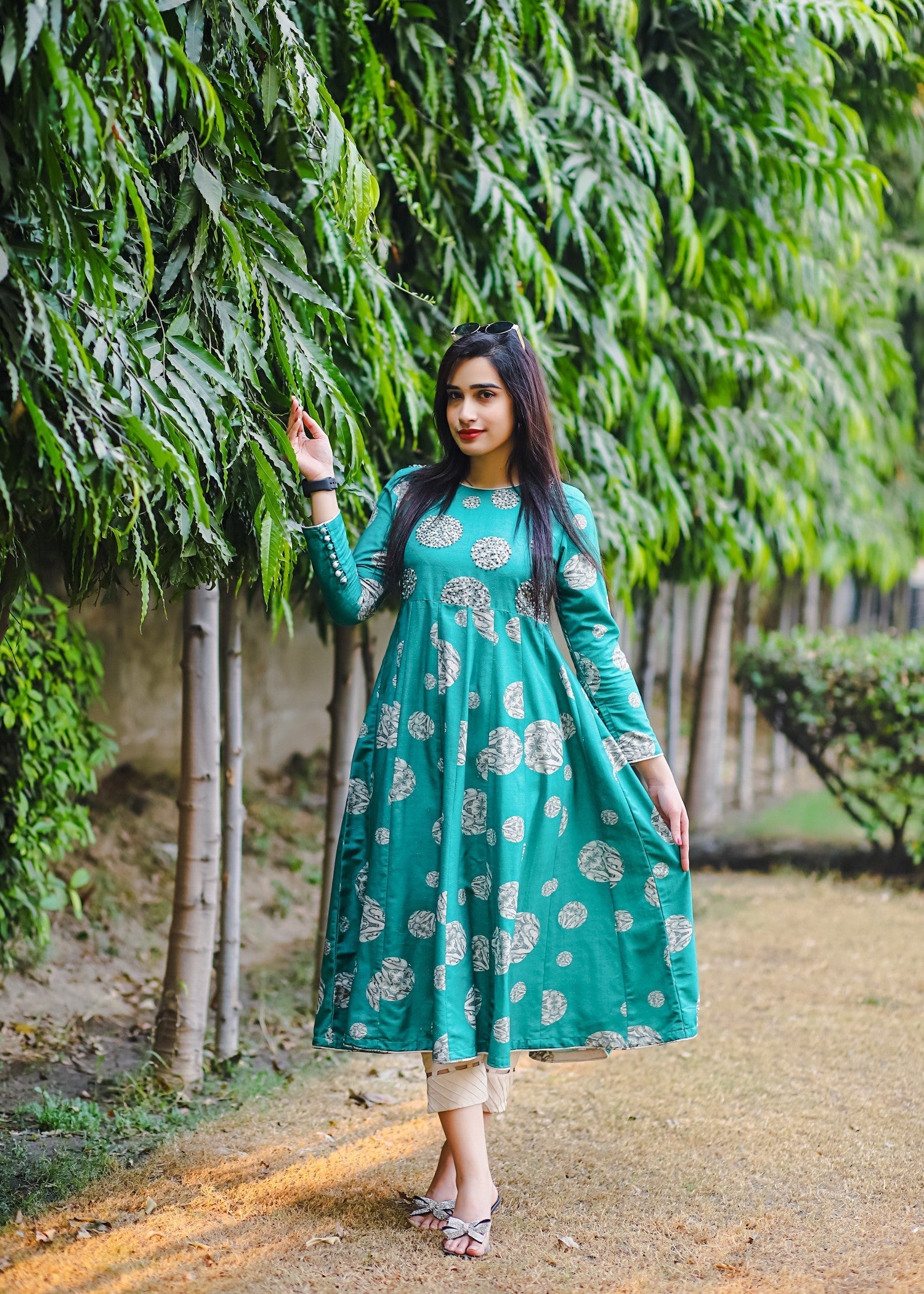 karandi Pishwas in Sea green