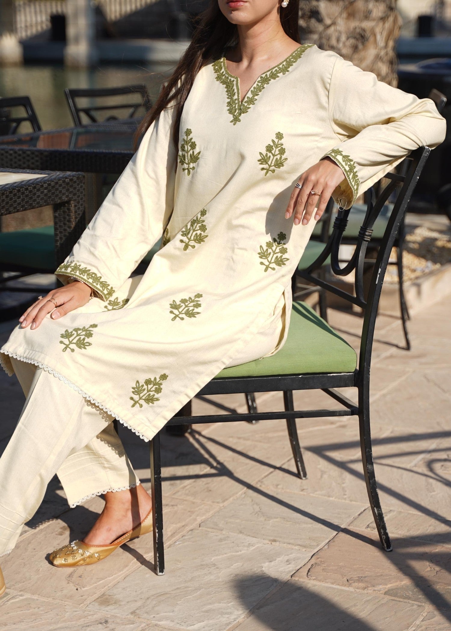 karandi Kurta Set in Cream