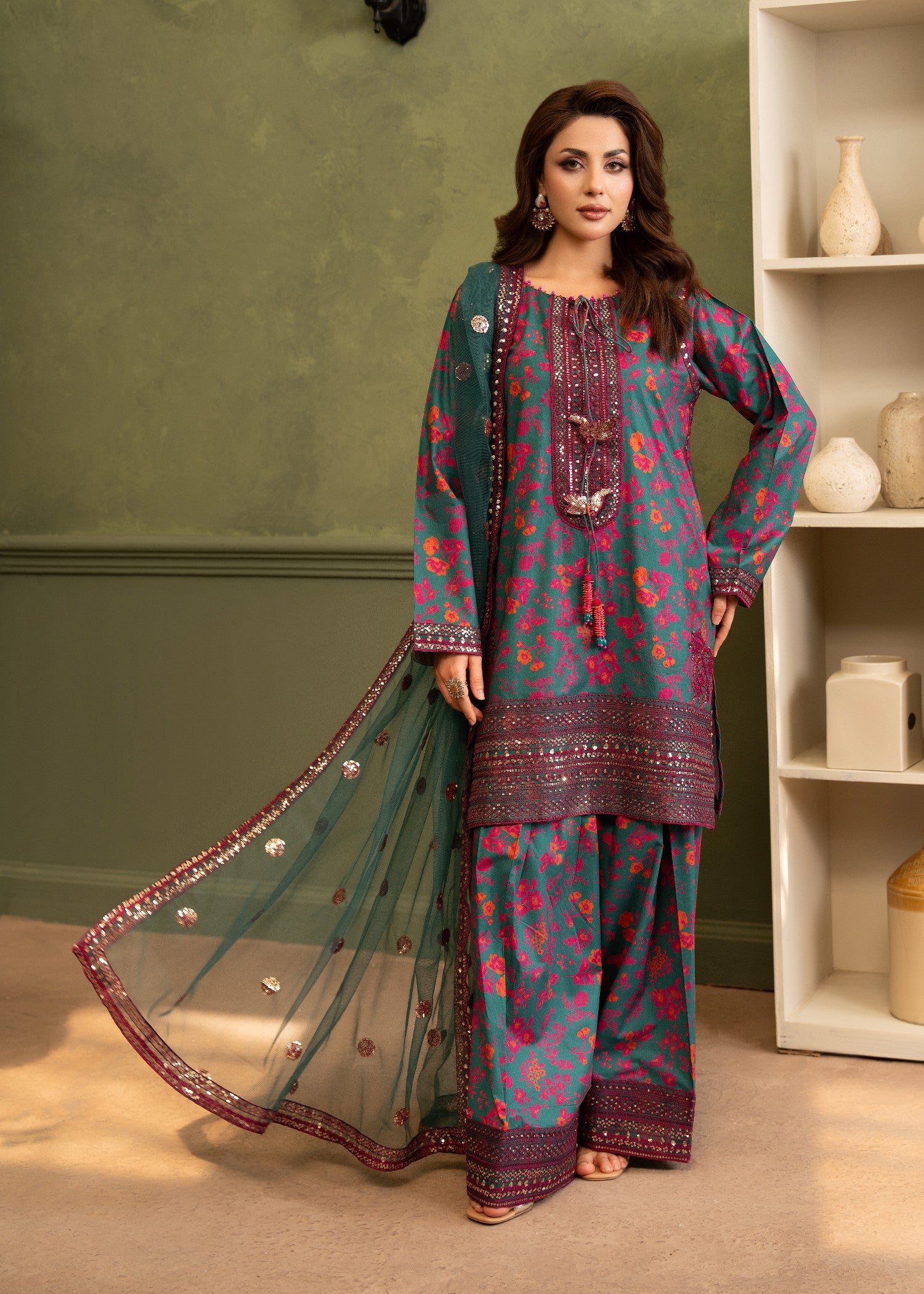 cambric Sharara in Green