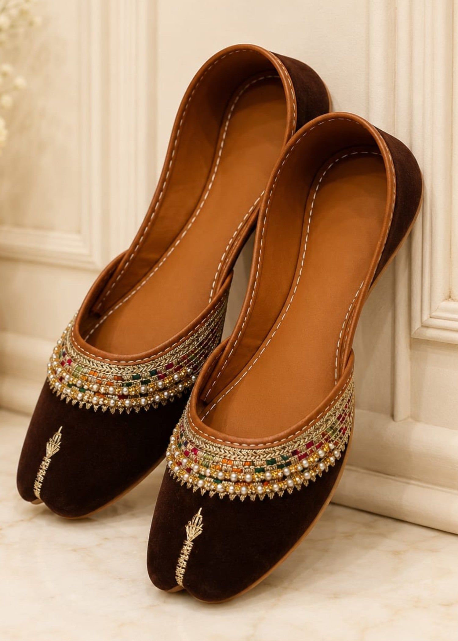 Khussa in Cinnamon brown by - High Quality Women Khussa FFL9953