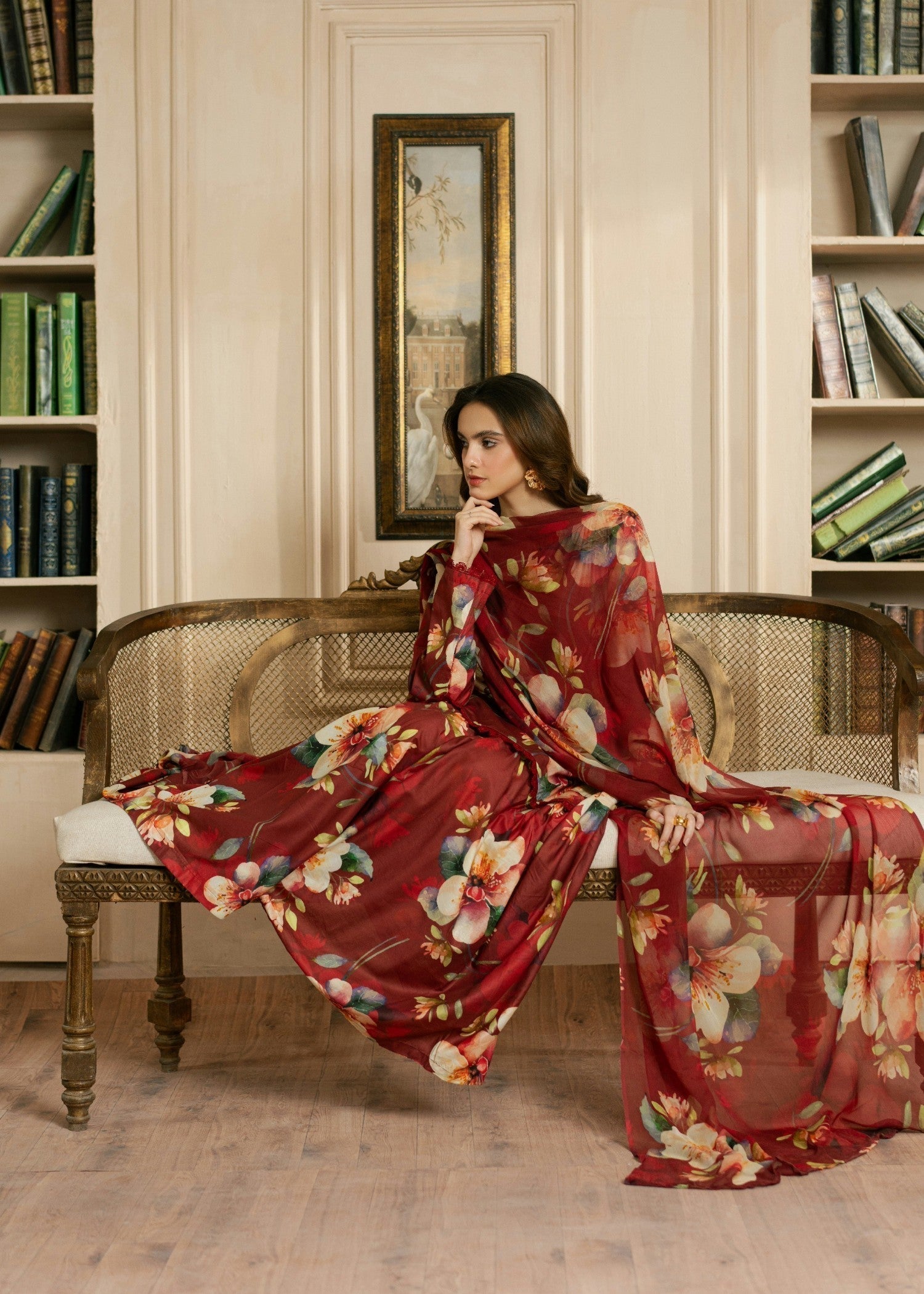 lawn Sharara in Maroon