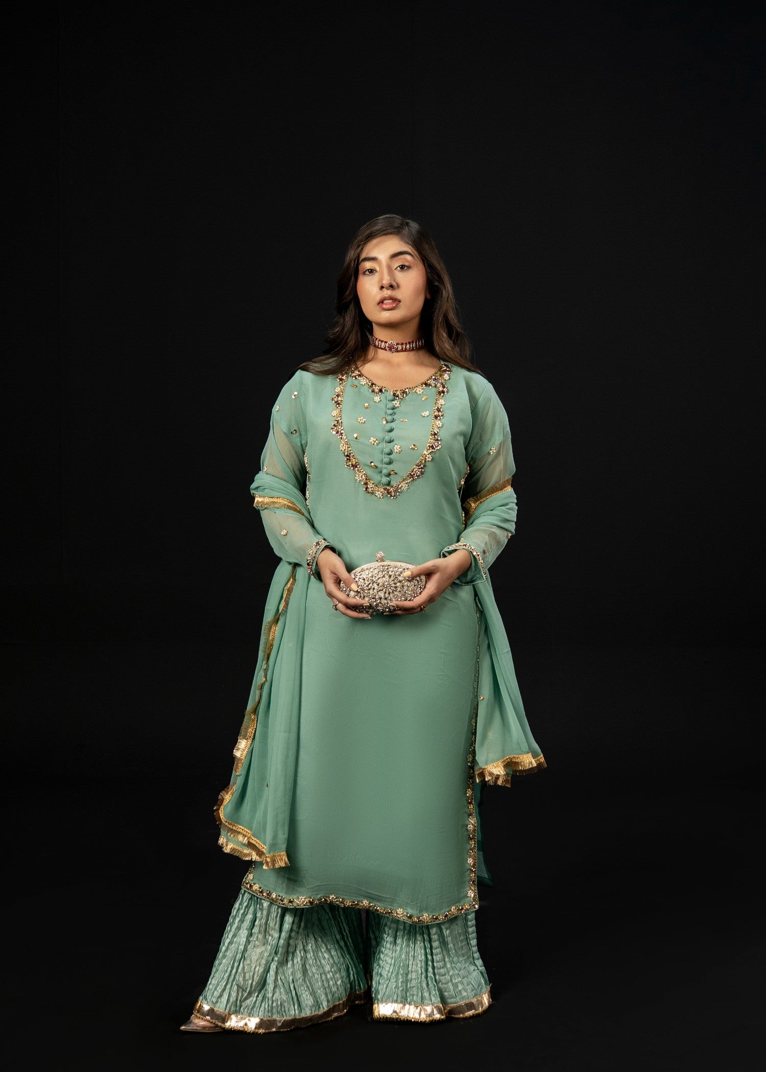 chiffon Sharara in Pastel green