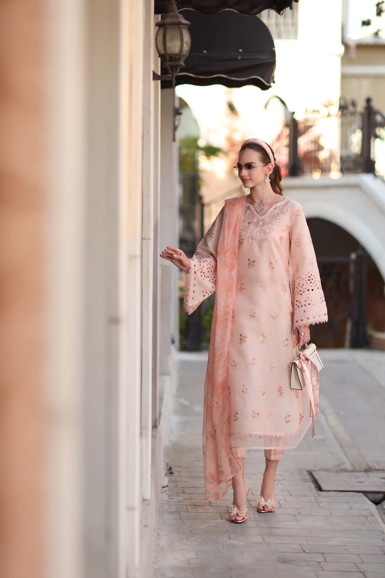 Noor Eid Luxe Printskhaas Lawn – D8 - B - Peach Blush