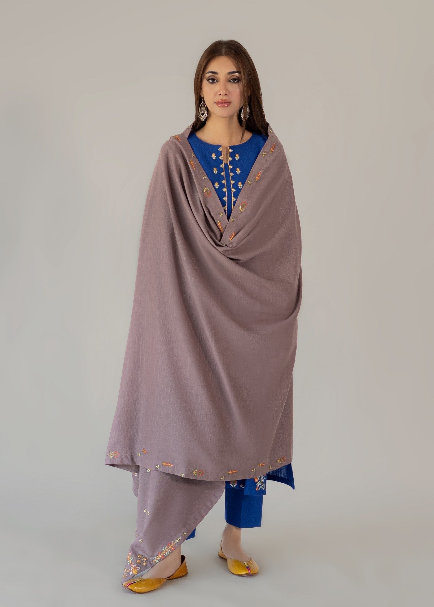slub khaddar Kurta Set in Blue