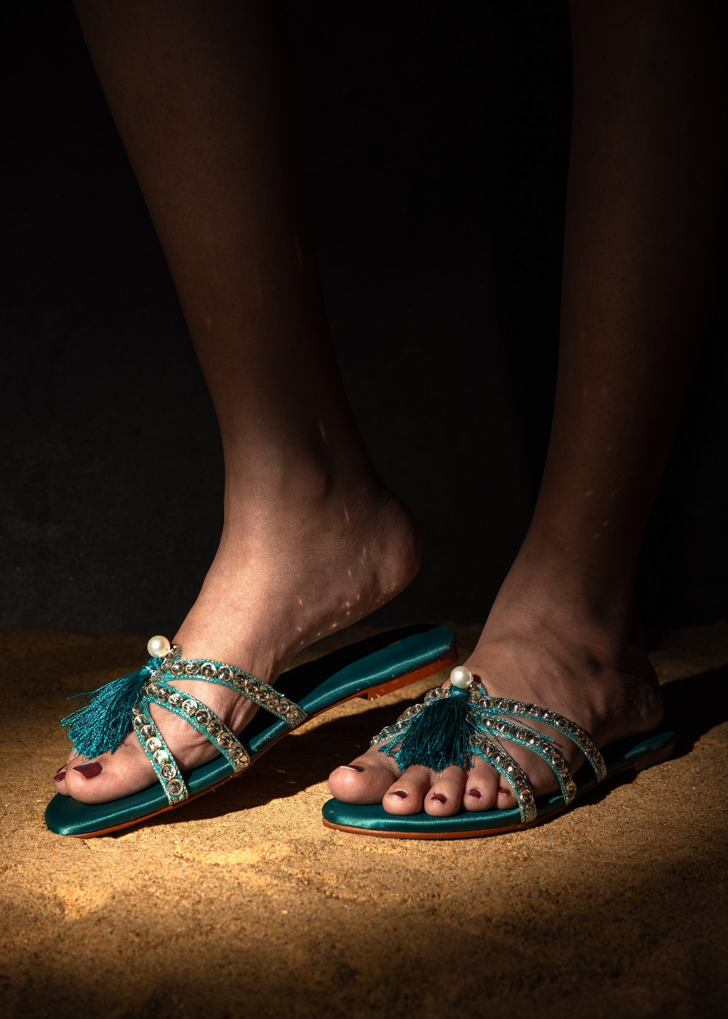 Flats in Emerald green by - High Quality Women Flats REK5431