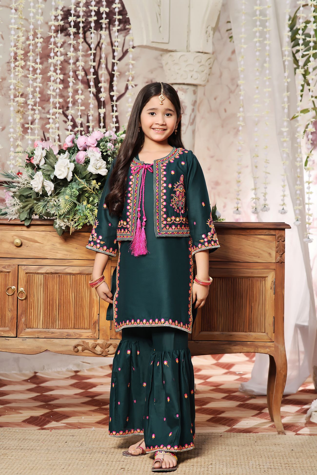 lawn cotton Gharara in Green