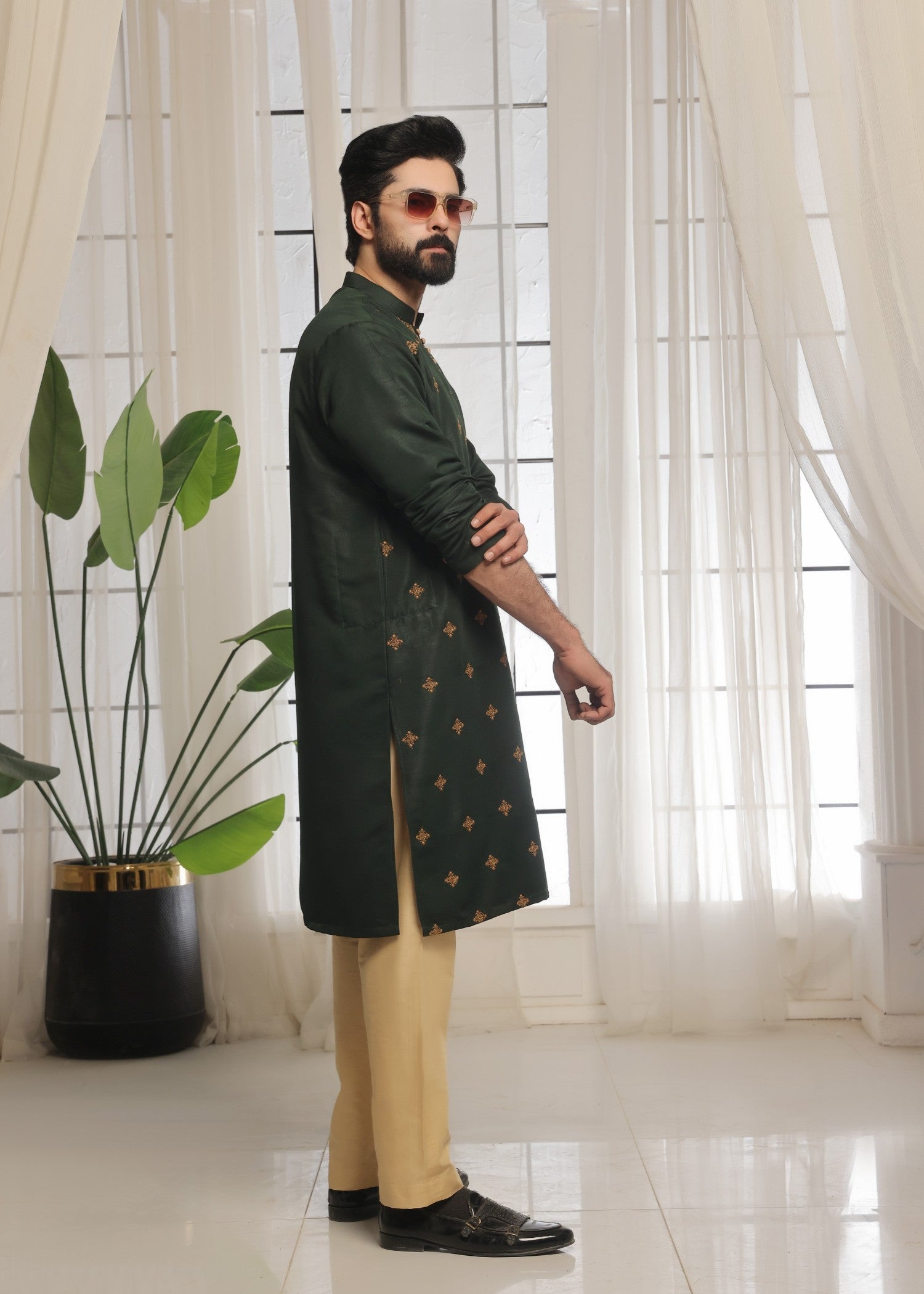 raw silk Kurta Set in Green