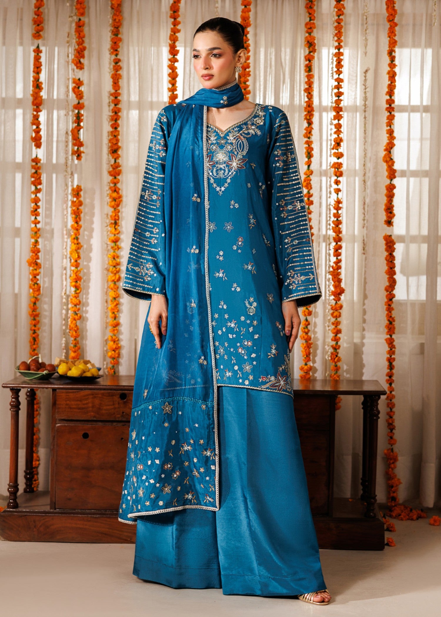 raw silk Kurta Set in Royal blue