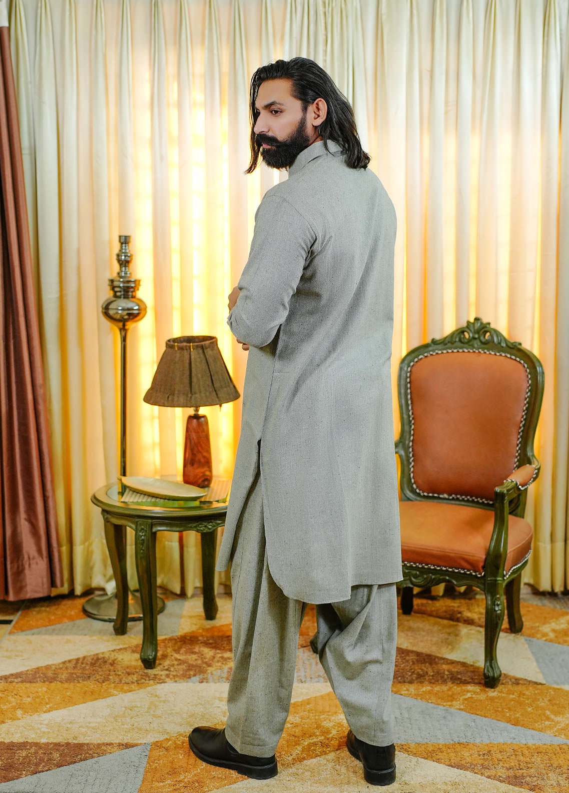 wool viscose Shalwar Kameez in Cool grey