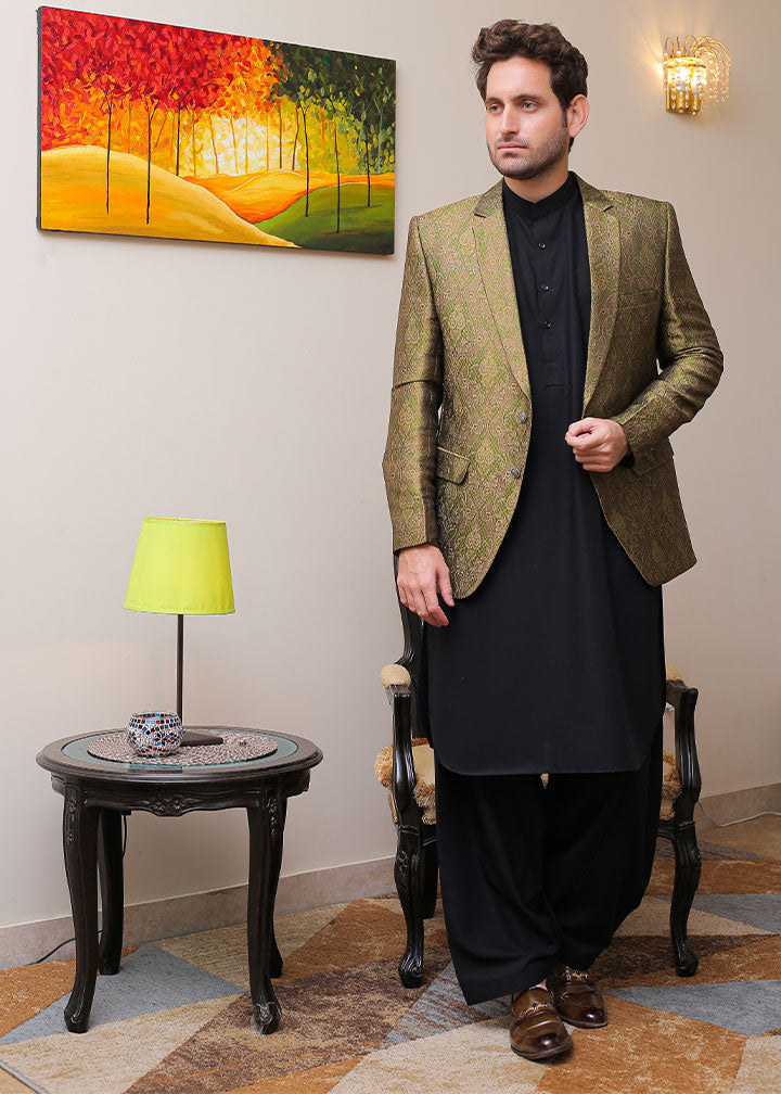 banarsi silk Prince Coat in Green
