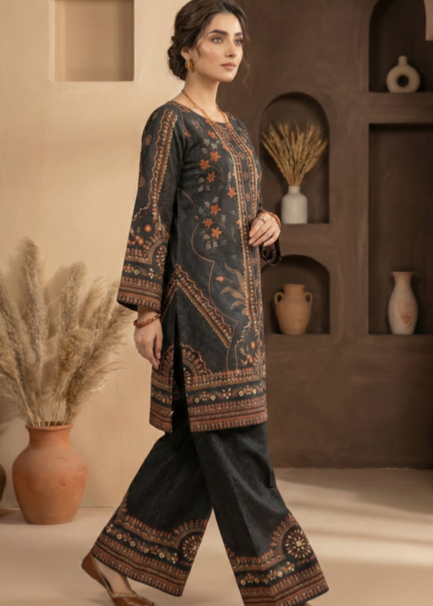 cotton viscose Kurta Set in Jet black