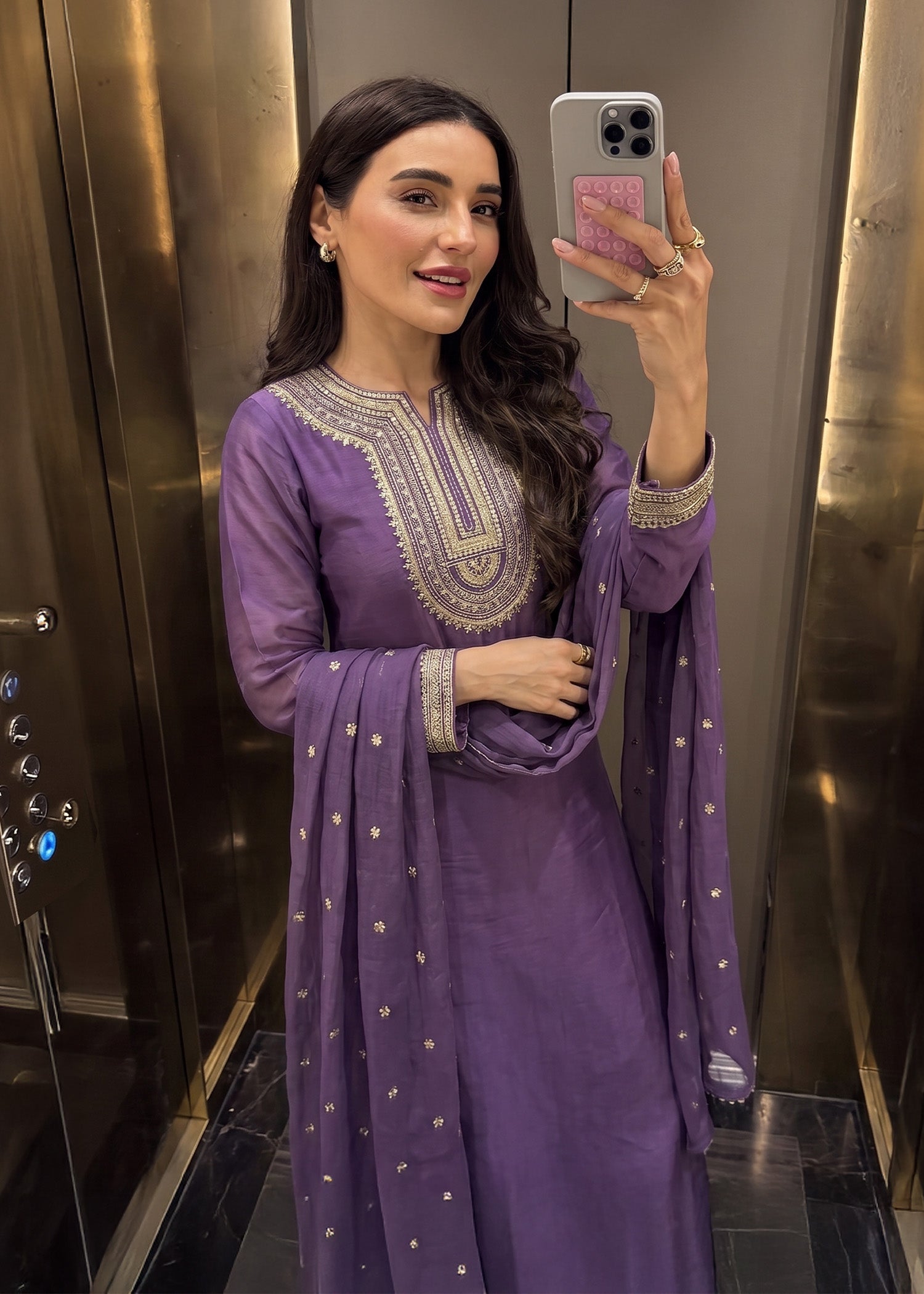 raw silk Kurta Set in Purple heart