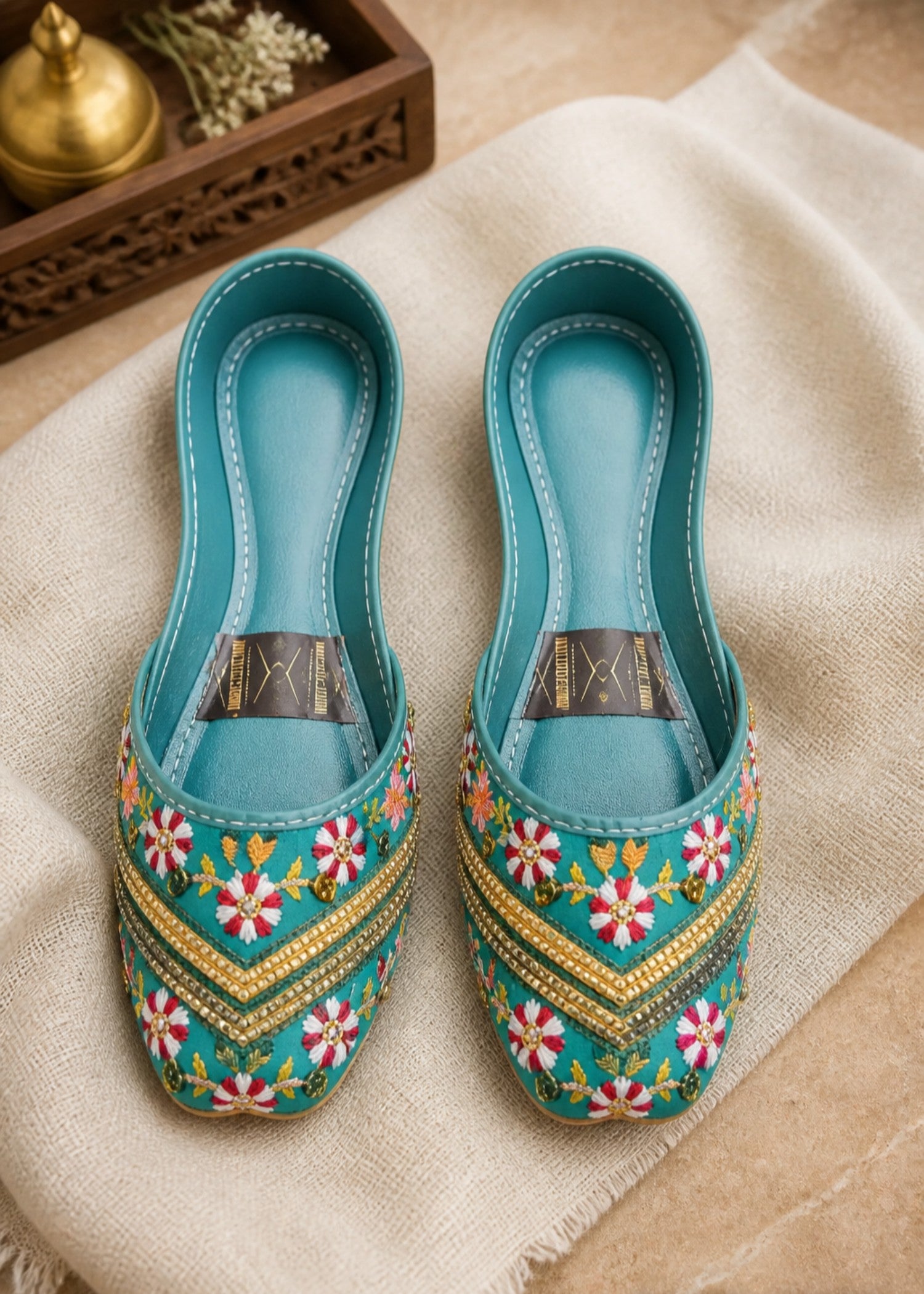 Khussa in Teal by - High Quality Women Khussa FON0971