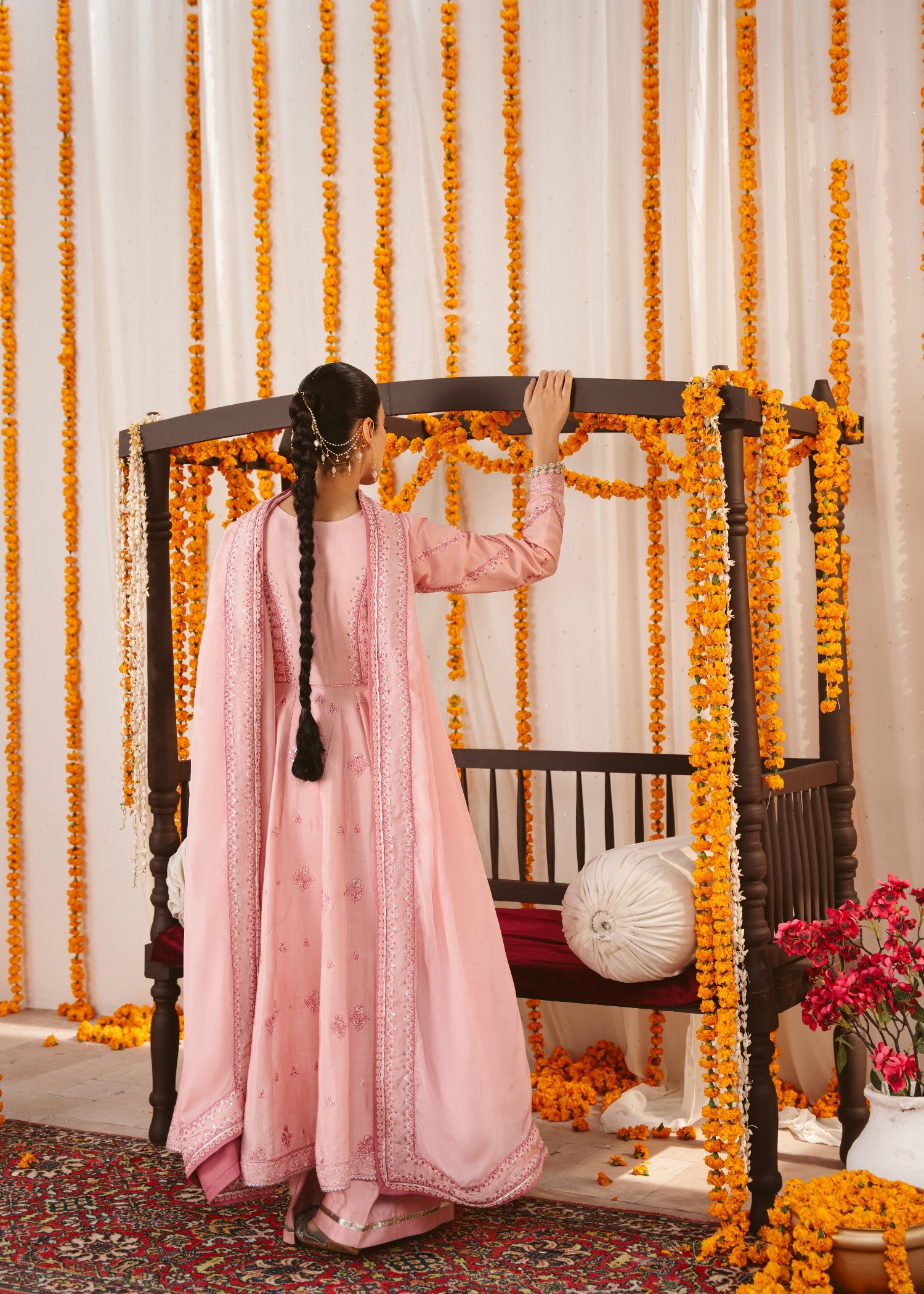 raw silk Pishwas in Pastel pink