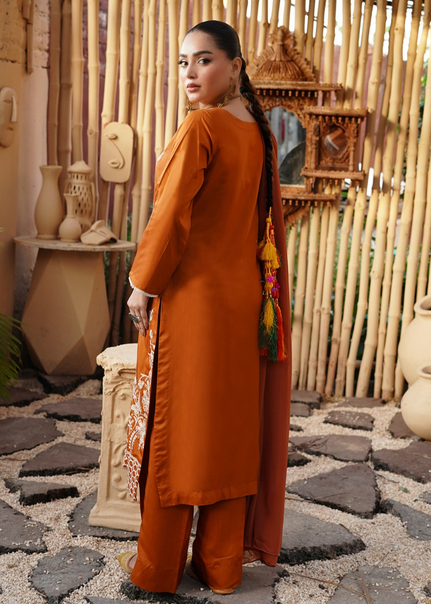 viscose Kurta Set in Rust orange