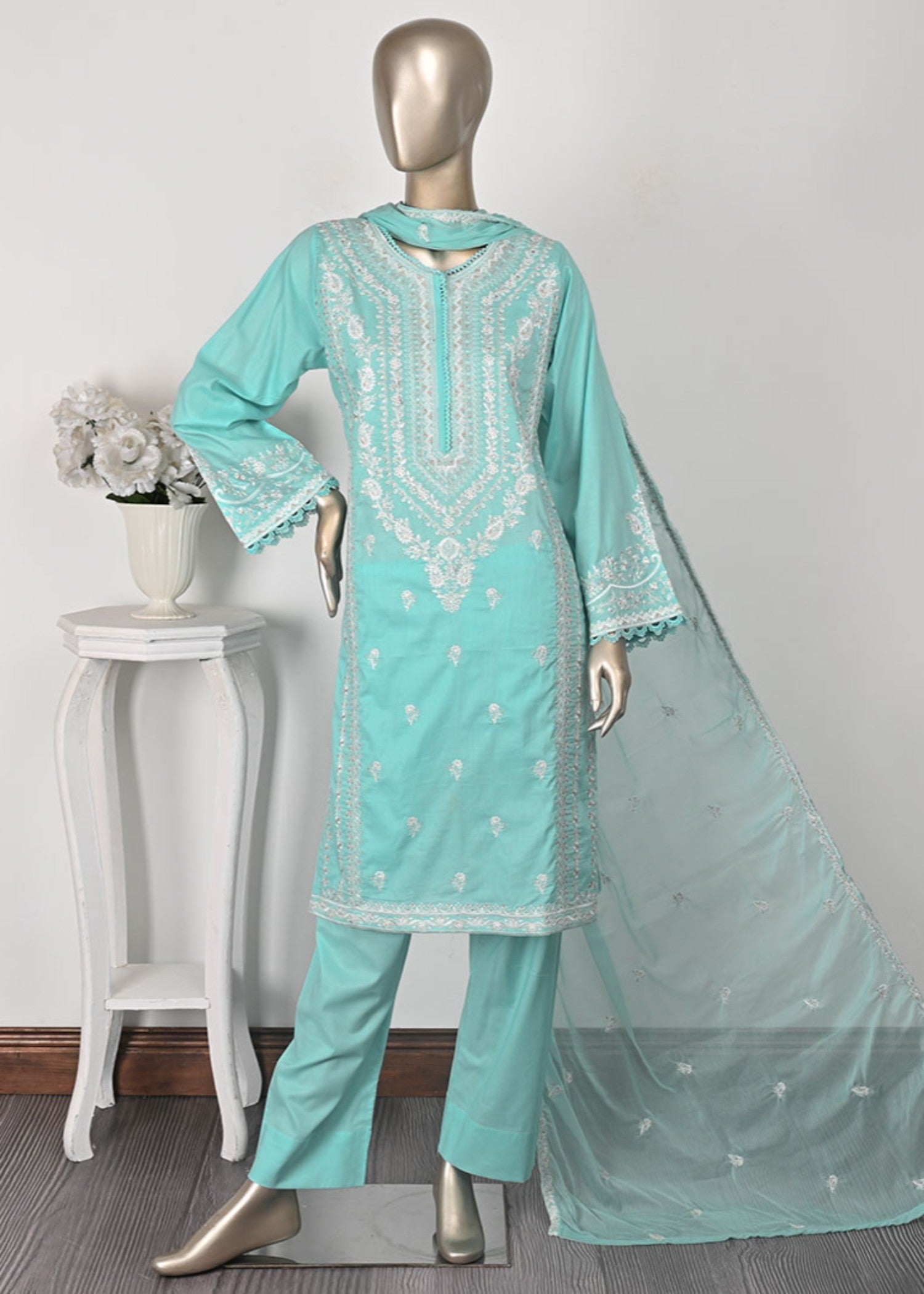 cotton Kurta Set in Aquamarine