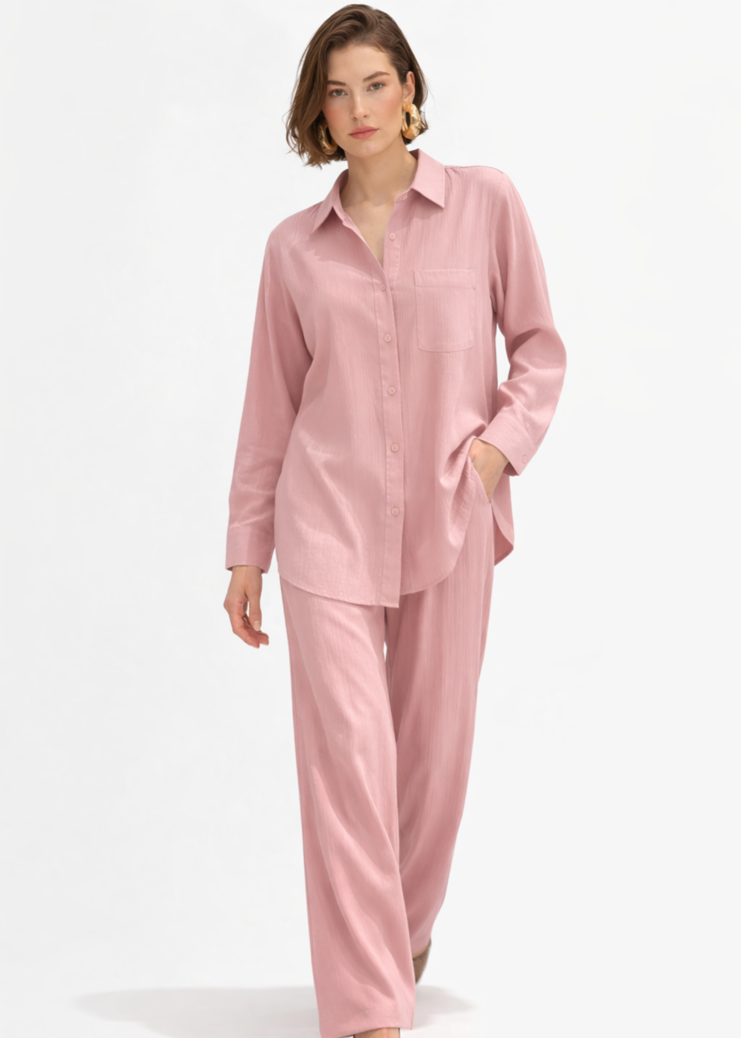 crepe Co ord Sets in Tea rose pink