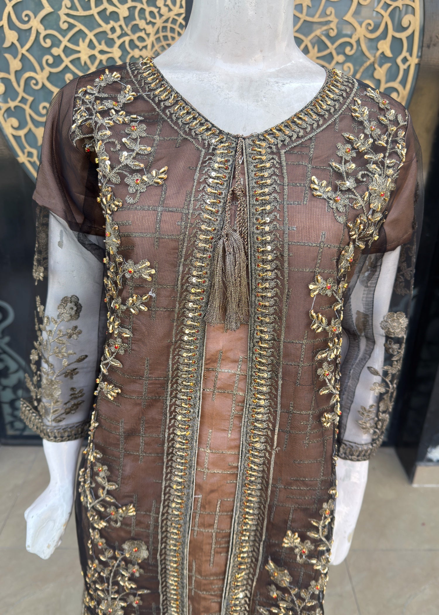 kattan silk Gown in Black, camel brown