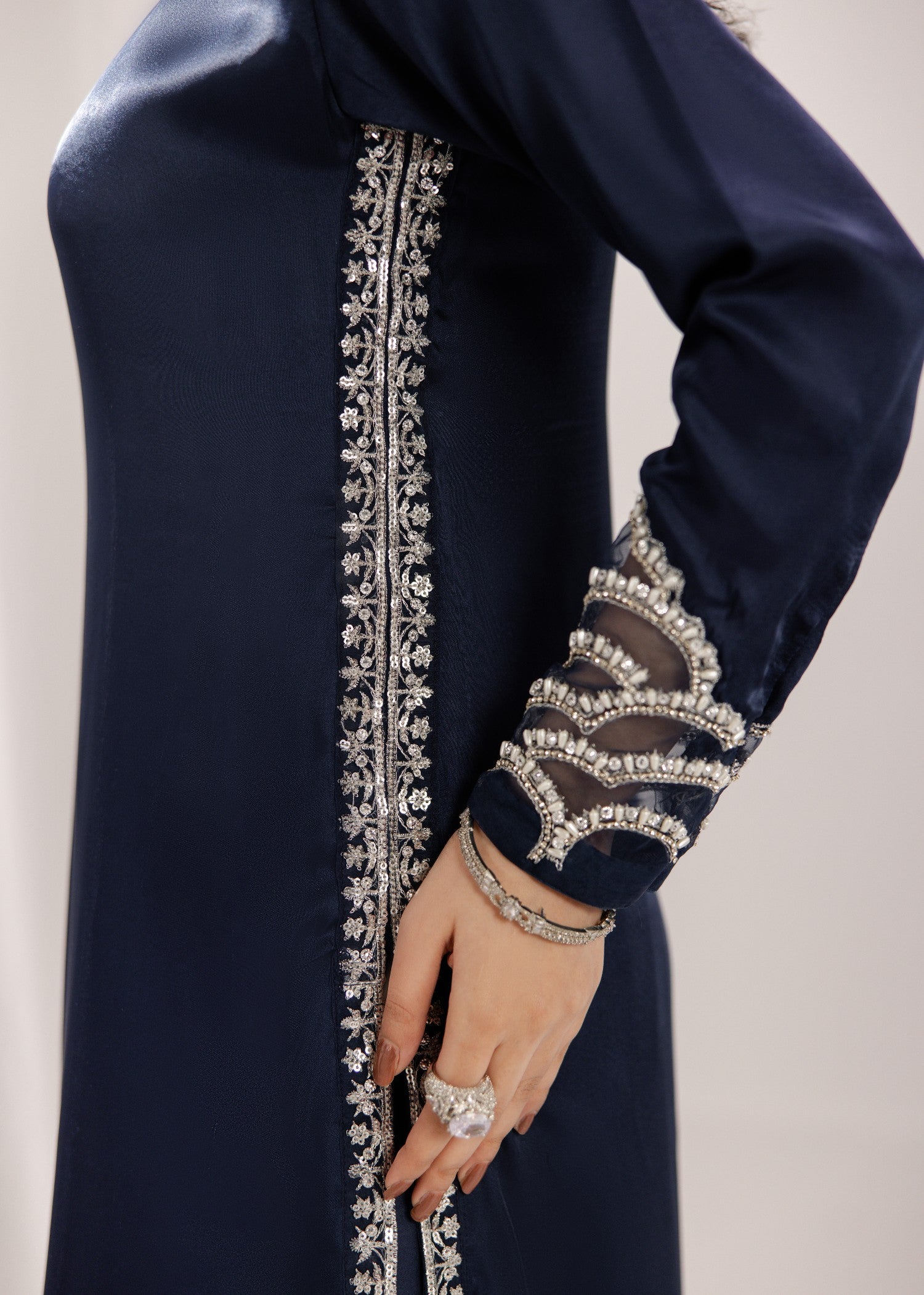 silk Kurta Set in Prussian blue