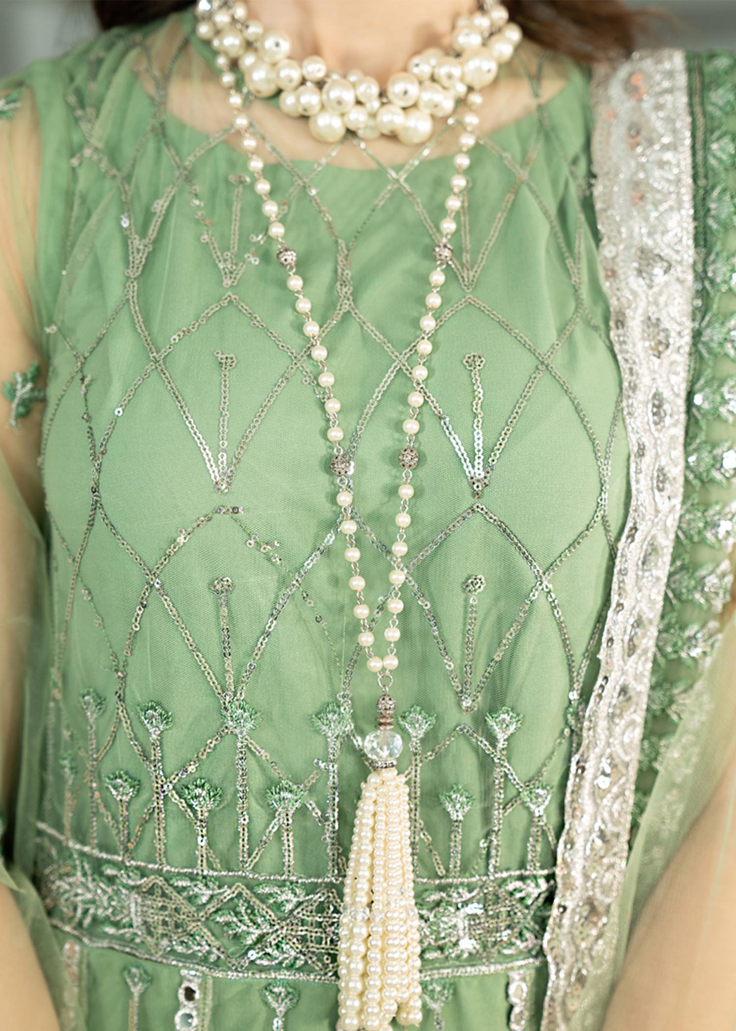 net Unstitched in Pistachio green